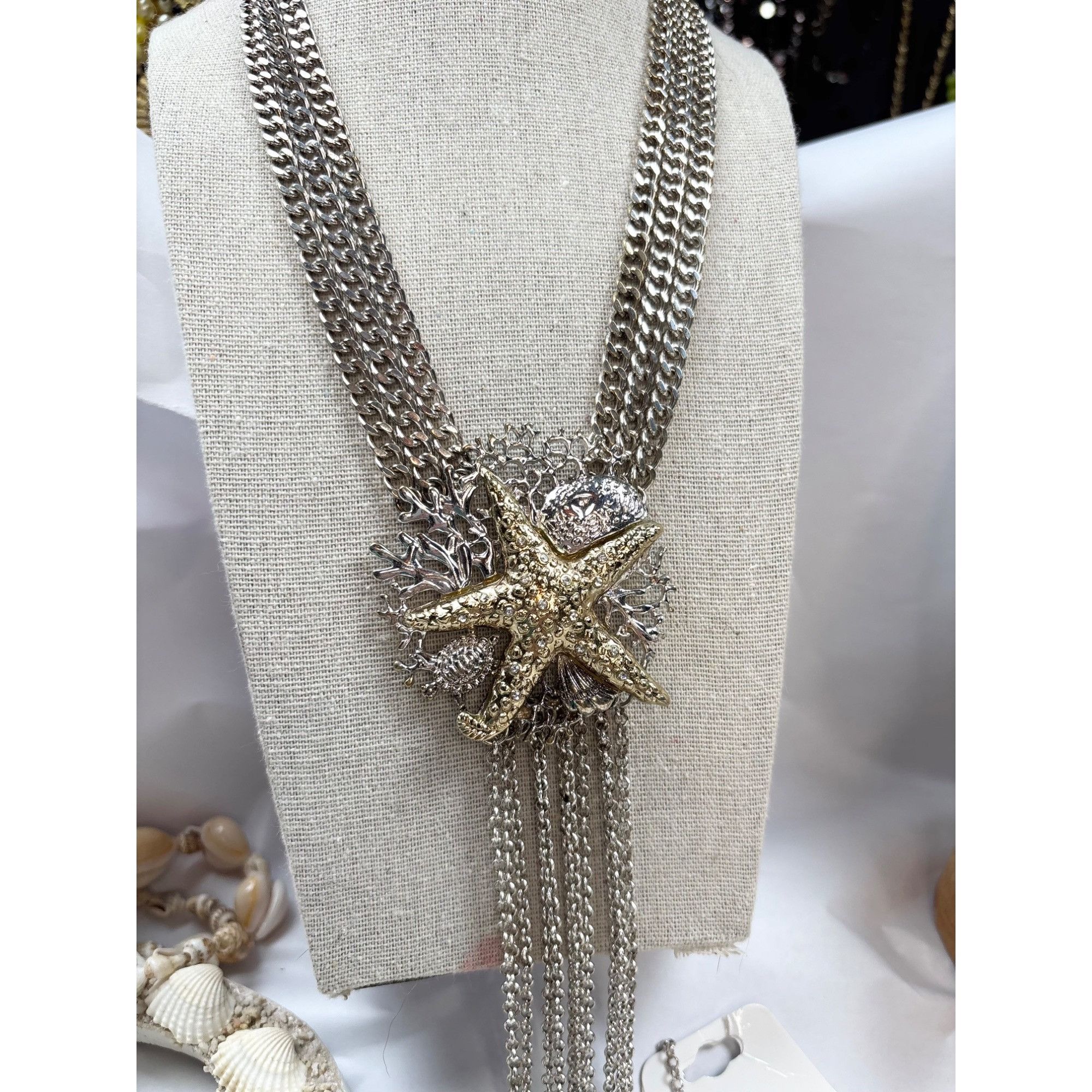Handmade Beach-Inspired Shell & Chain Necklace Set Starfish & Seashel Size ONE SIZE - 5 Thumbnail
