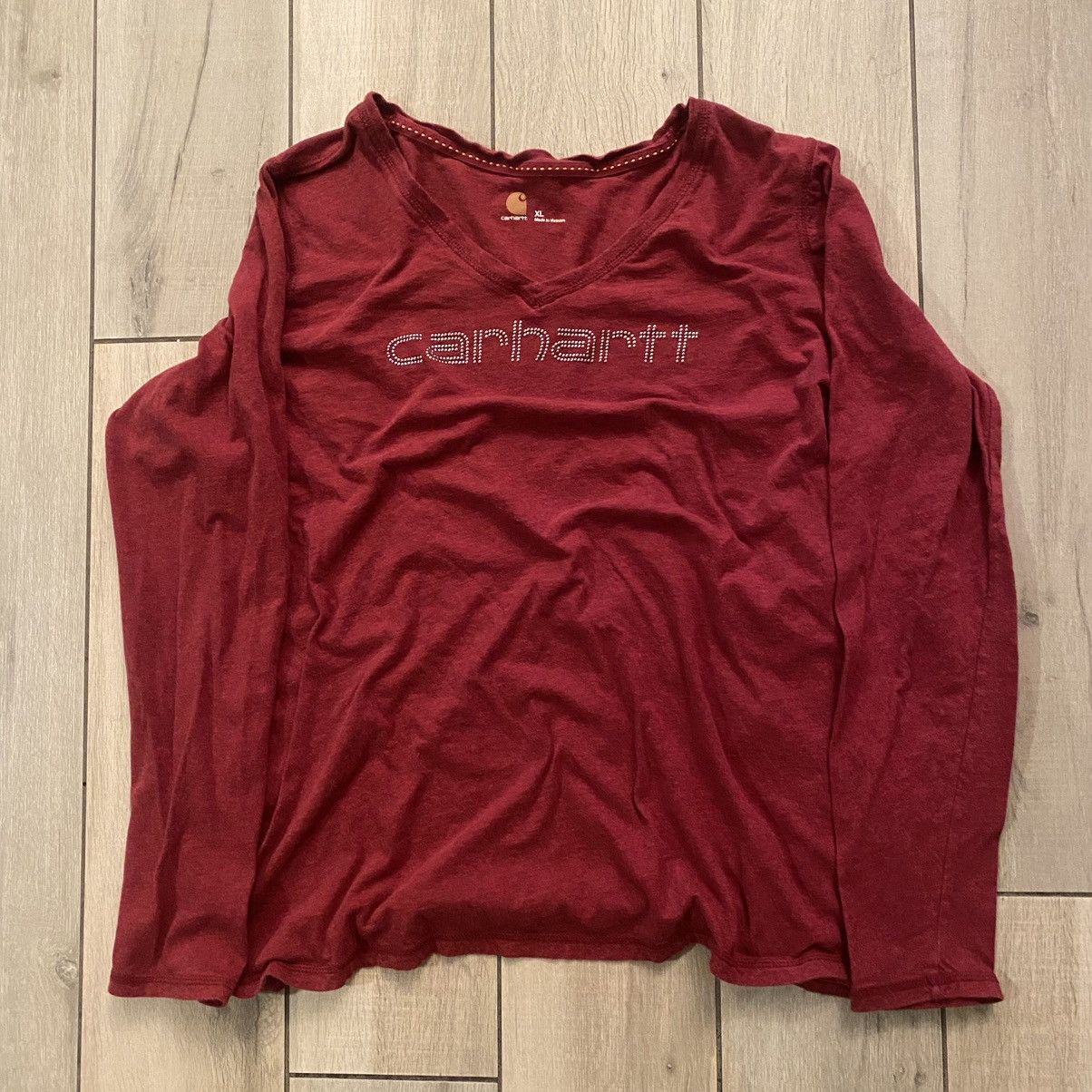 Affliction × Carhartt × JNCO Vintage Y2K Red Carhartt Rhinestone Graphic Long Sleeve L Size L / US 10 / IT 46 - 1 Thumbnail