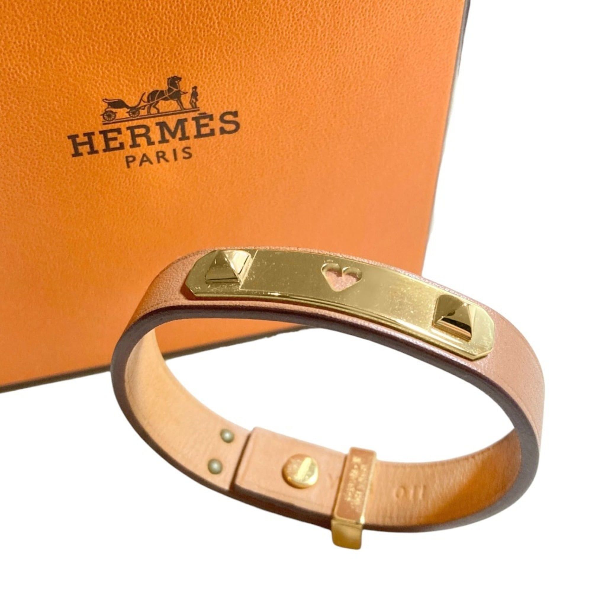 Hermes Hermes As de Coeur Heart Motif GP Leather Bracelet T2 Brown Gold Color Women's Size ONE SIZE - 1 Thumbnail