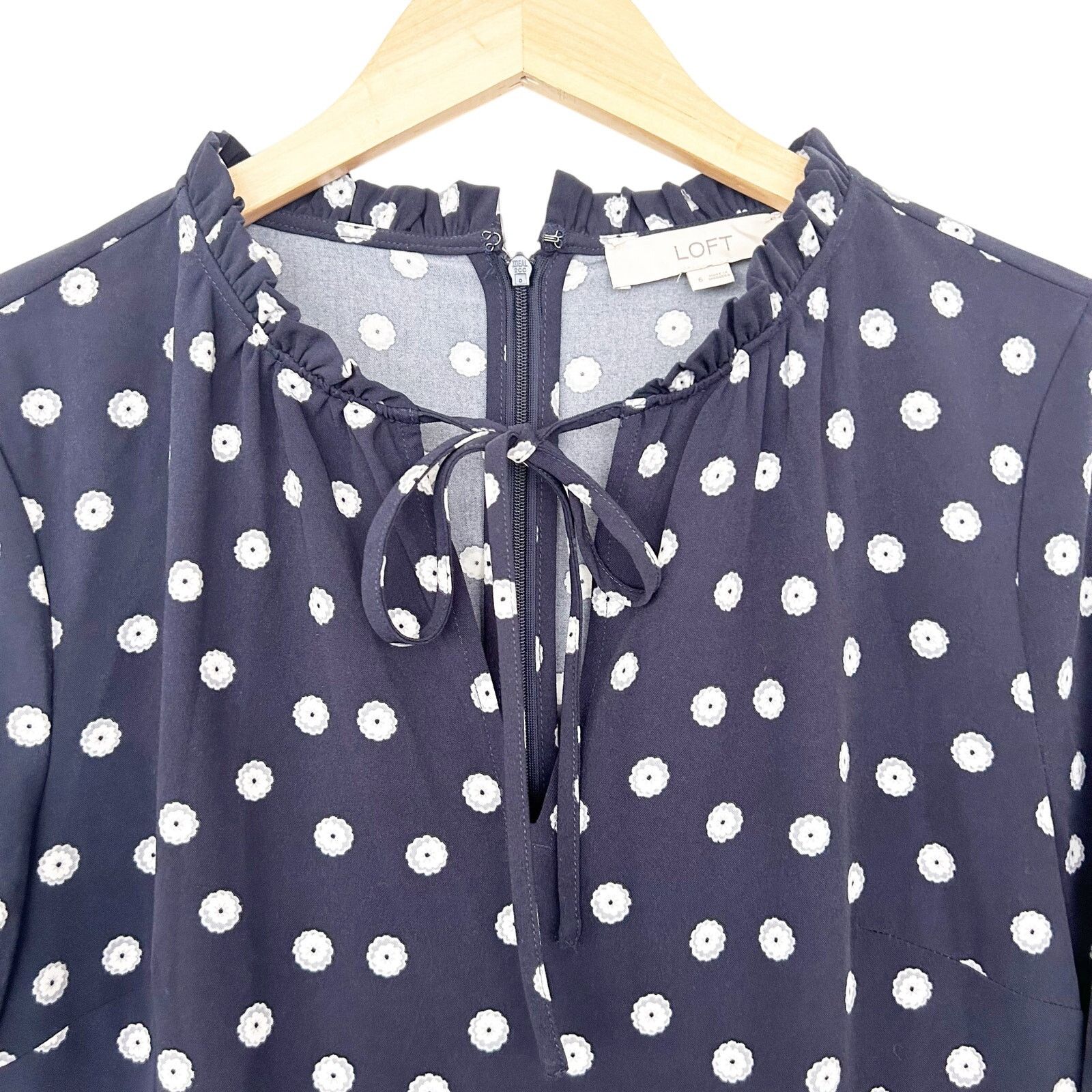 Loft Loft Navy Blue White Polka Dot Long Sleeve Dress Sz 6 Size M / US 6-8 / IT 42-44 - 3 Thumbnail
