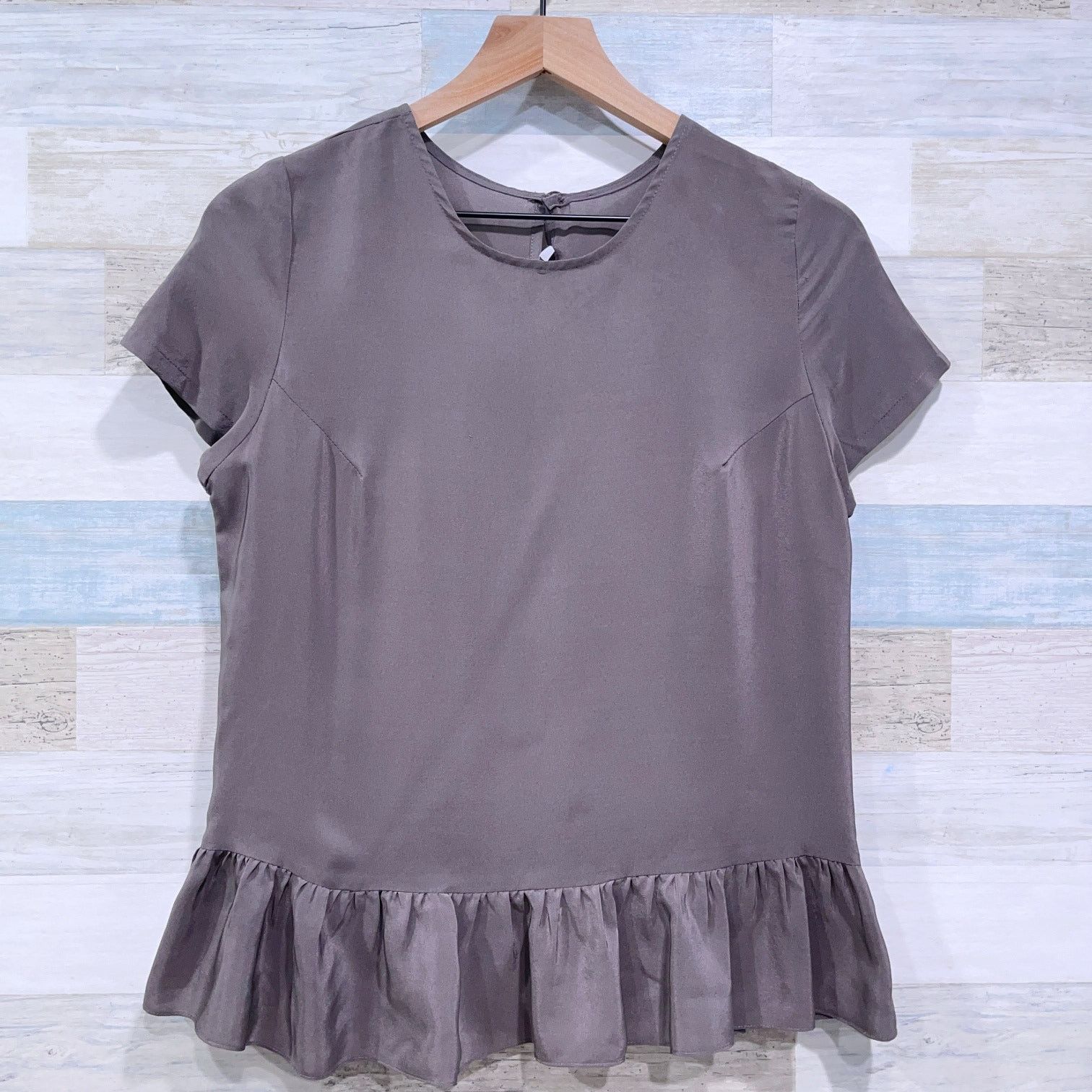 Amanda Uprichard Amanda Uprichard 100% Silk Ruffle Peplum Hem Top Taupe Small Size S / US 4 / IT 40 - 1 Thumbnail