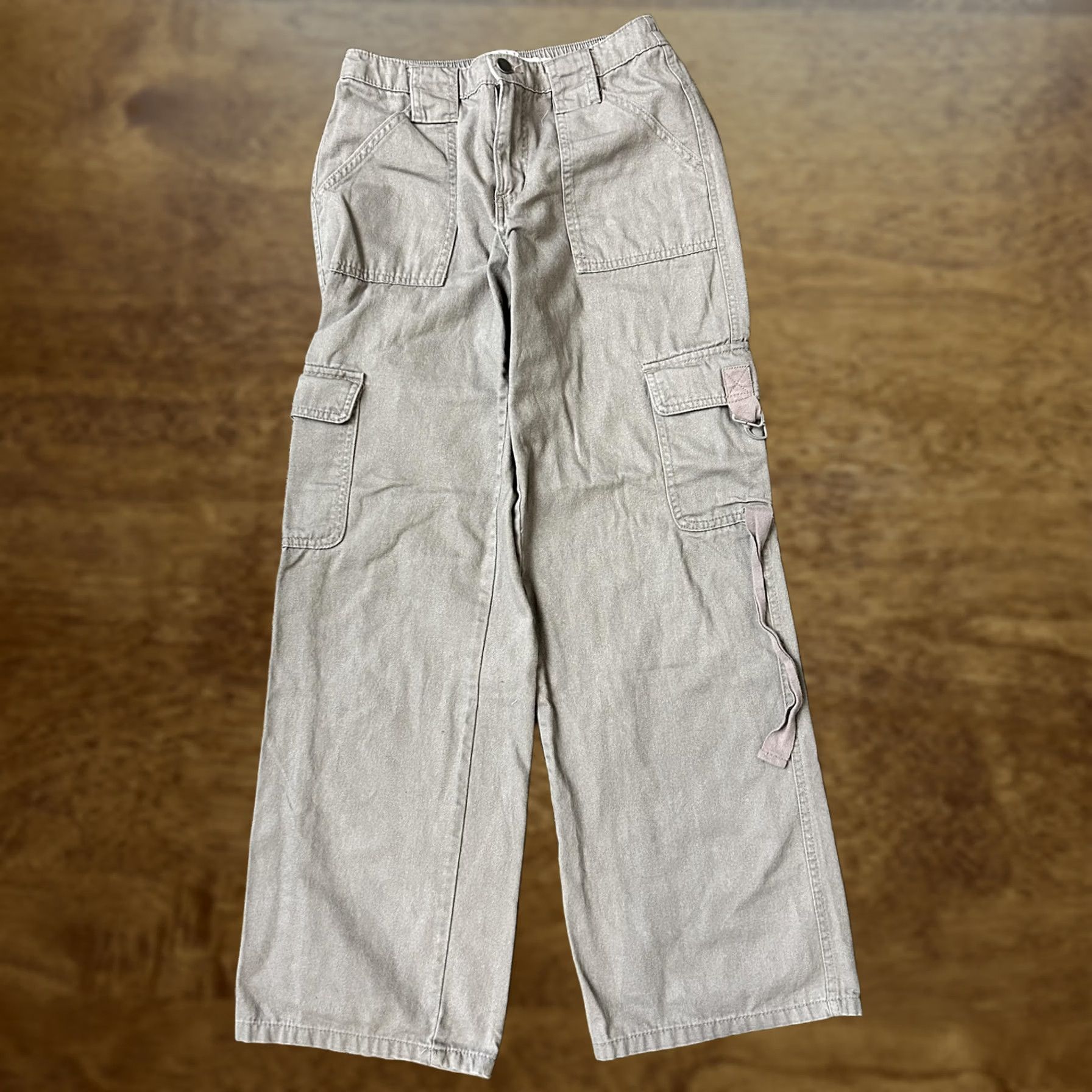 Vintage INSEL TOWN Cargo Pants Women's S Gray Twill Straight Leg Elastic Waist Strap Size 28" / US 6 / IT 42 - 1 Thumbnail