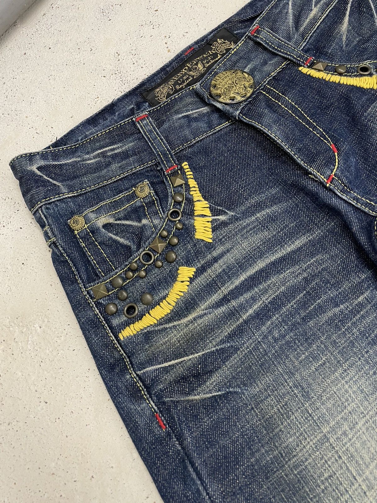 Red Pepper Heavy Stich Whisker Studded Flare Denim