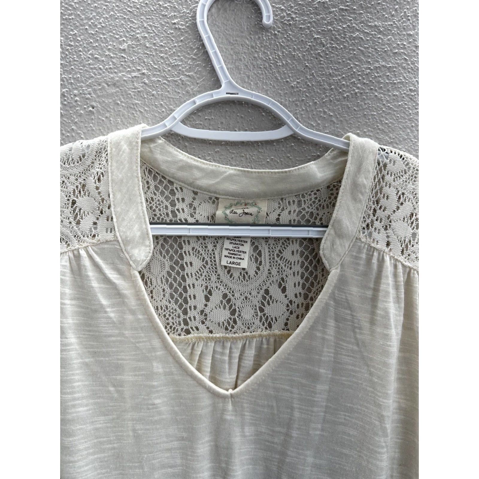 Vintage Bella Dee Jour Blouse Womens Large Ivory Long Sleeve Lace Back V-Neck Shirt Casual Workwear Size L / US 10 / IT 46 - 3 Thumbnail