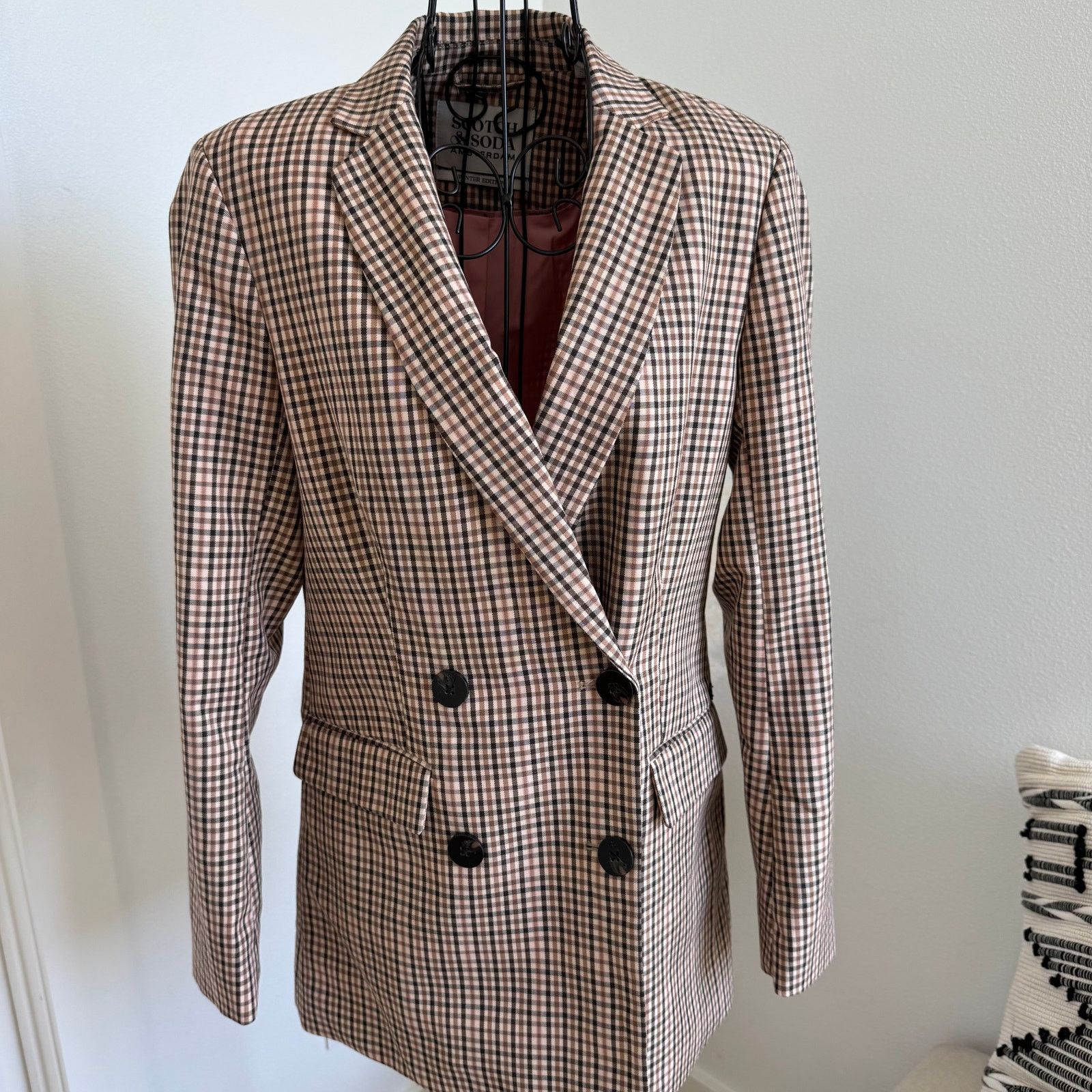 Scotch & Soda Scotch & Soda Double-Breasted Plaid Tailored Blazer Pink XS Size XS / US 0-2 / IT 36-38 - 1 Thumbnail