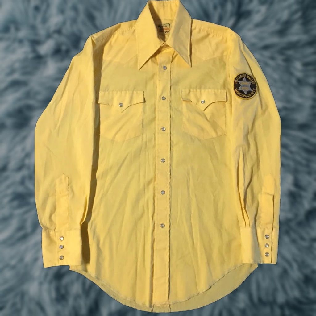 Vintage VINTAGE Paradise Valley Arizona Sheriffs Posse Shirt M Shirt T-Shirt Long Sleeve Yellow Cop Grunge 70s 80s 90s USA Military Western Pearl Snap Size US M / EU 48-50 / 2 - 1 Thumbnail
