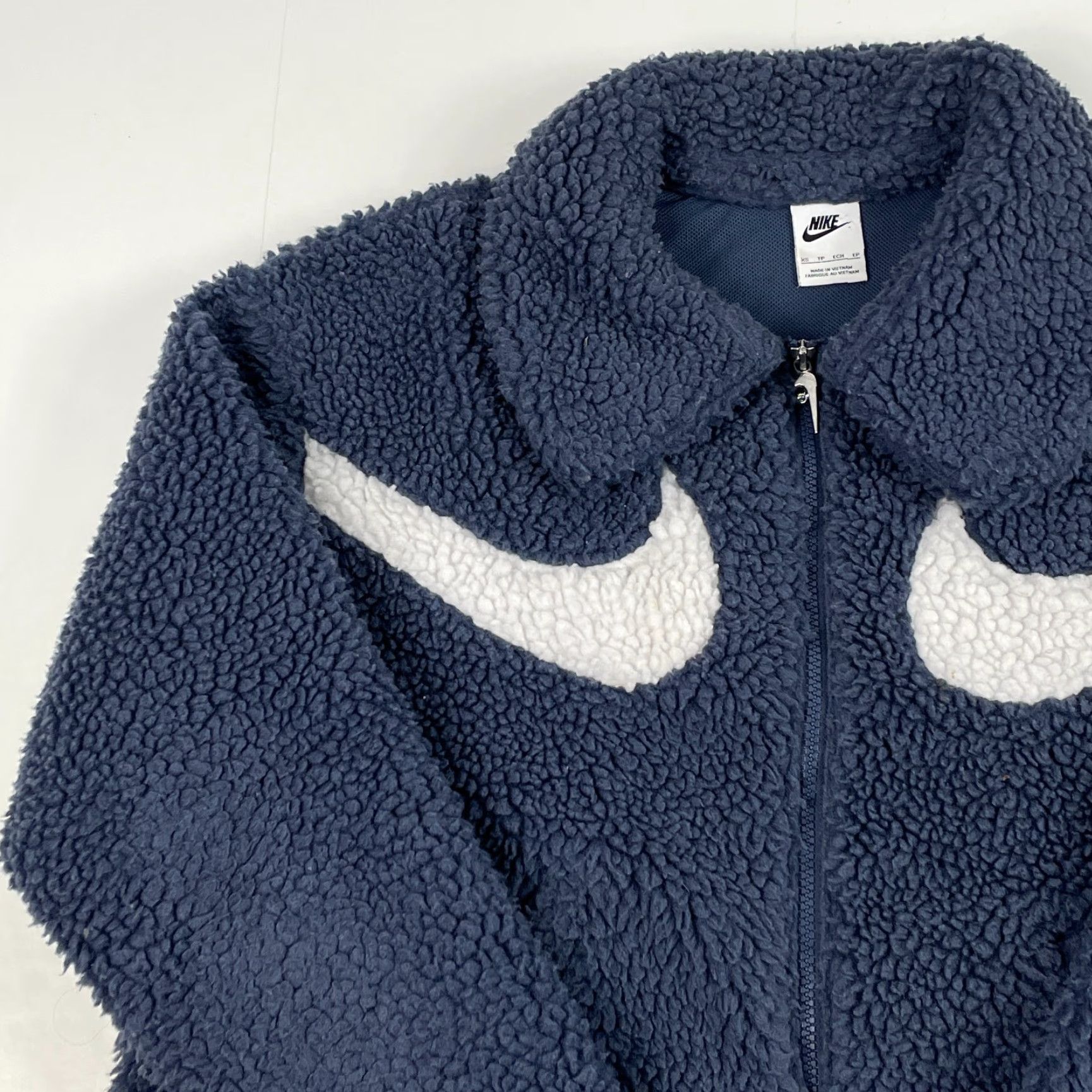 Nike Nike Jacket Womens XS Blue Swoosh Sherpa Fleece Oversized Boxy Full Zip Size XS / US 0-2 / IT 36-38 - 2 Thumbnail
