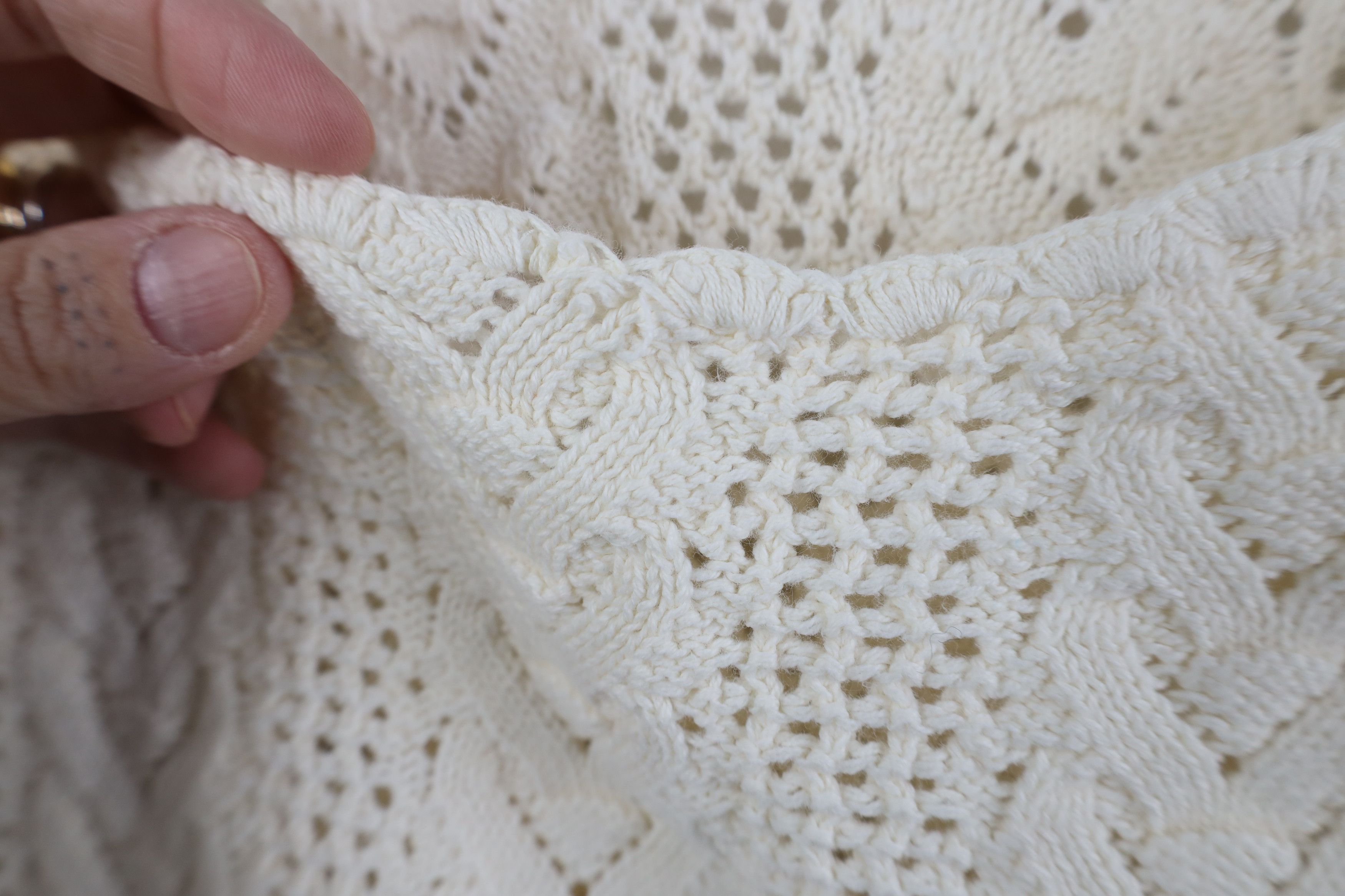 Vintage Vintage 90s Y2K Babydoll Crochet Ribbed Knit Sweater White Size M / US 6-8 / IT 42-44 - 5 Thumbnail