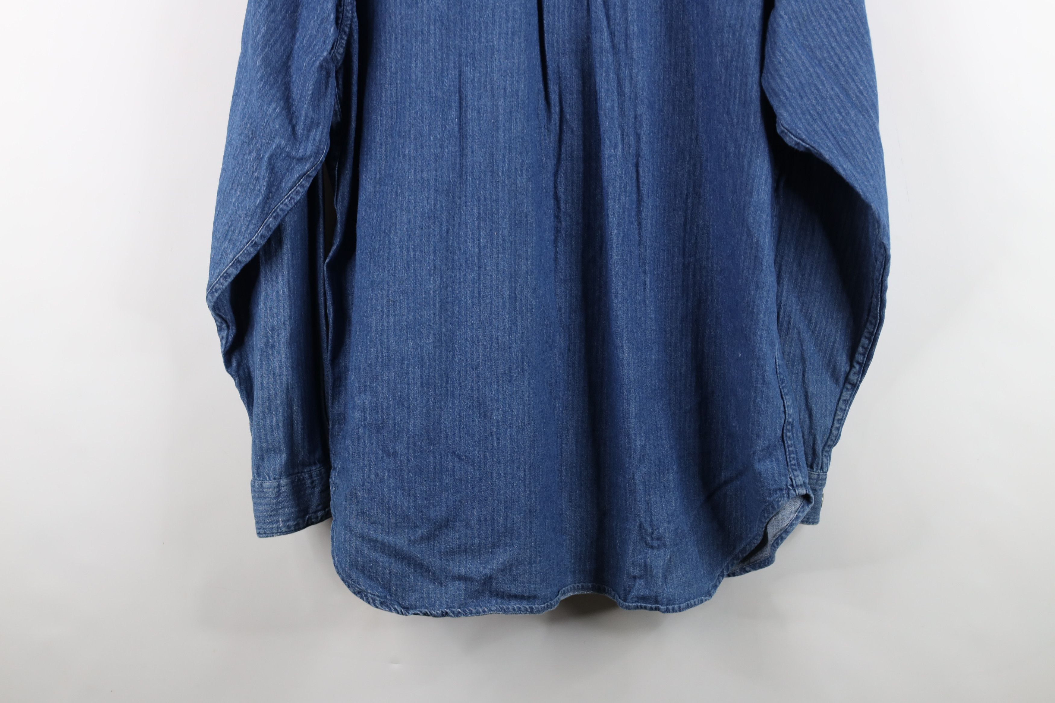 Vintage Vintage 90s Streetwear Striped Denim Jean Button Down Shirt Size US L / EU 52-54 / 3 - 11 Thumbnail
