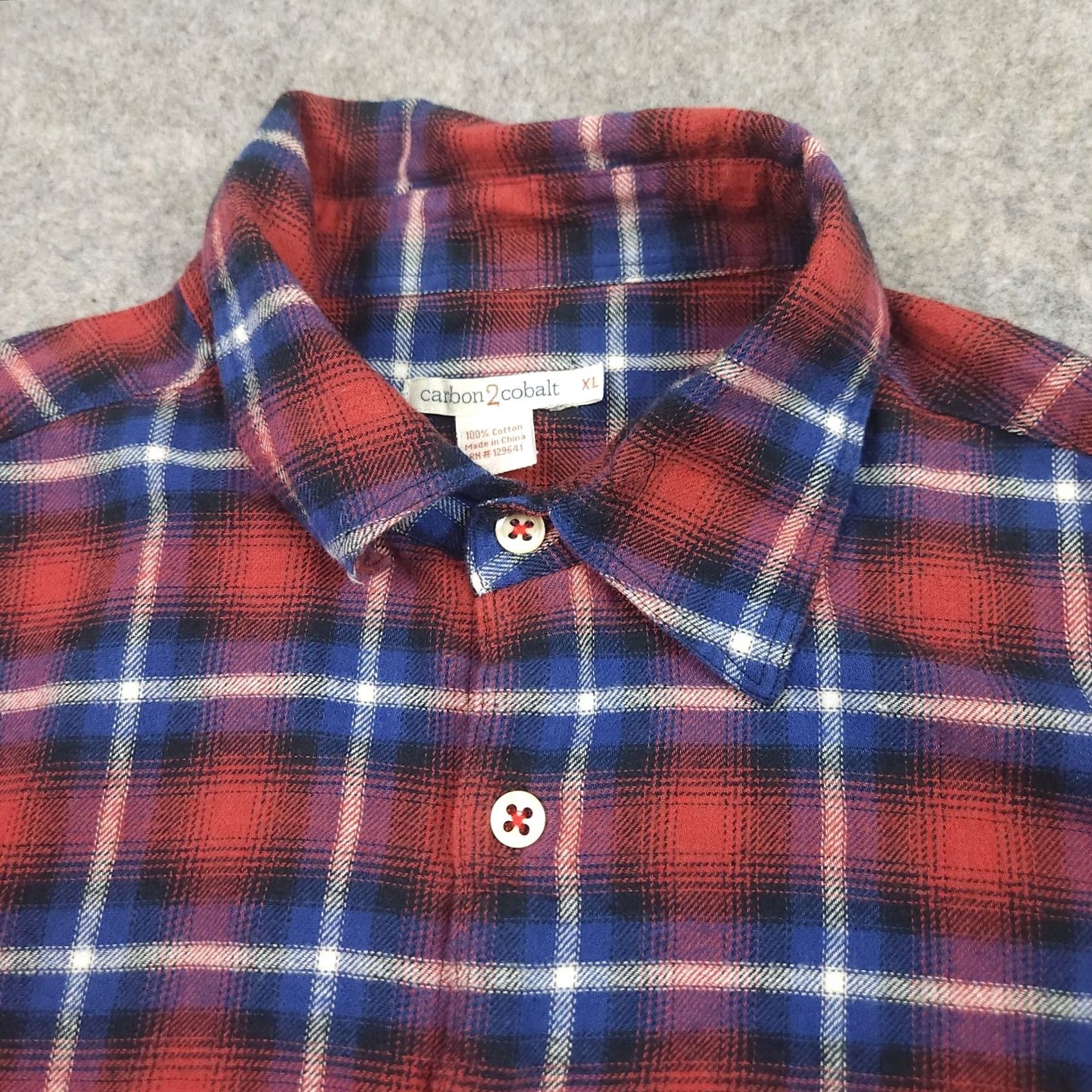 Carbon2Cobalt Carbon 2 Cobalt Shirt Mens XL Red Blue Plaid Long Sleeve Button Down Flannel Size US XL / EU 56 / 4 - 3 Thumbnail