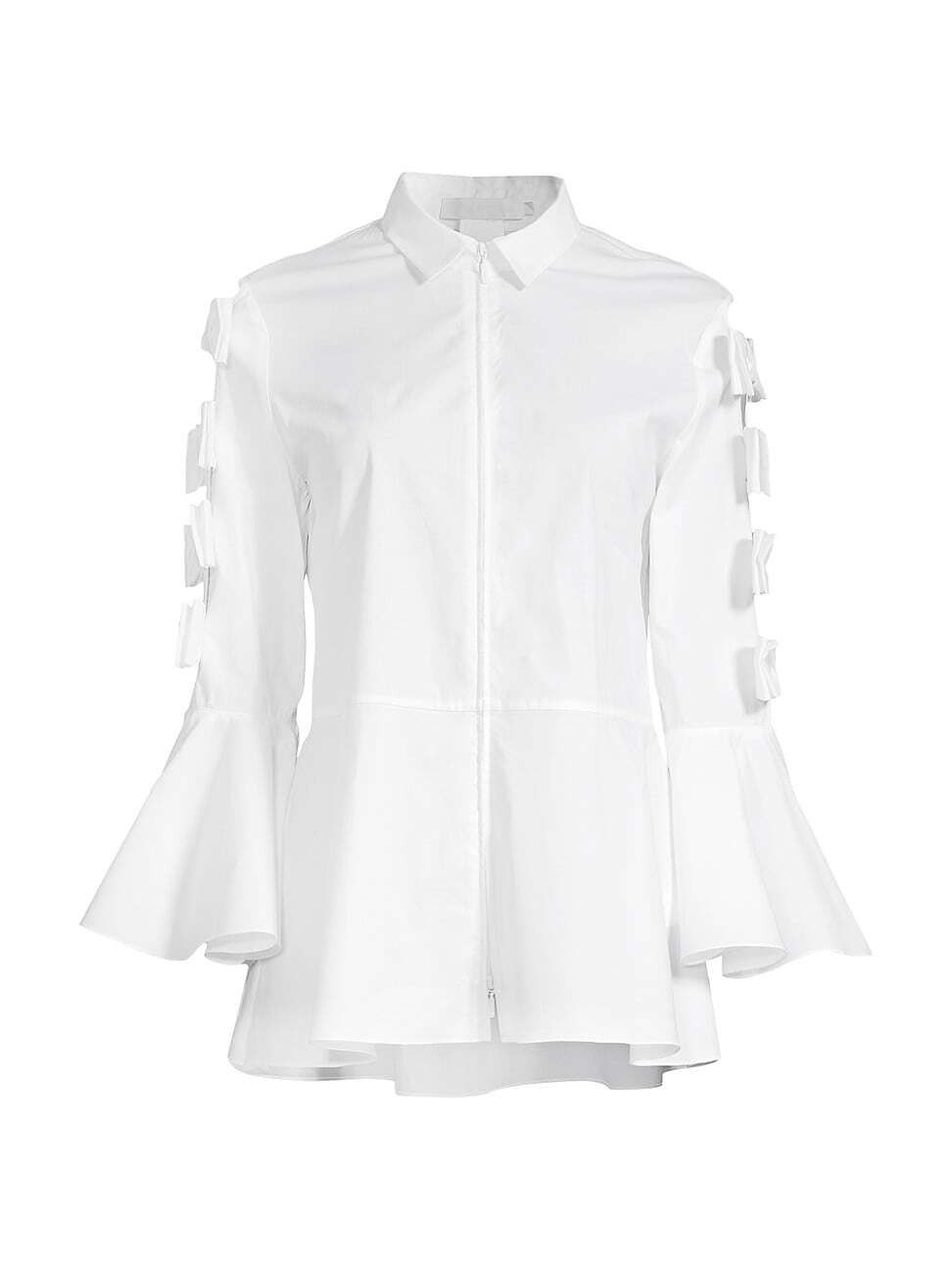 image of Anne Fontaine Peintre Poplin Bow Shirt In White, Women's (Size Large)