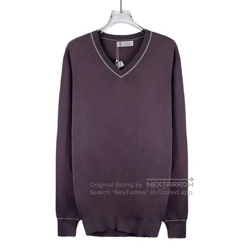 Brunello Cucinelli Brunello Cucinelli Purple cotton V-neck long sleeve sweate Size US M / EU 48-50 / 2 - 1 Thumbnail