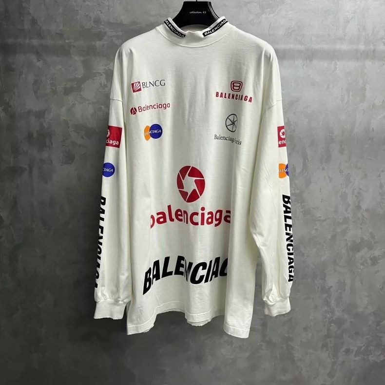 Balenciaga Balenciaga White Logo Print Long Sleeve T-shirt - dmc Size US M / EU 48-50 / 2 - 1 Thumbnail