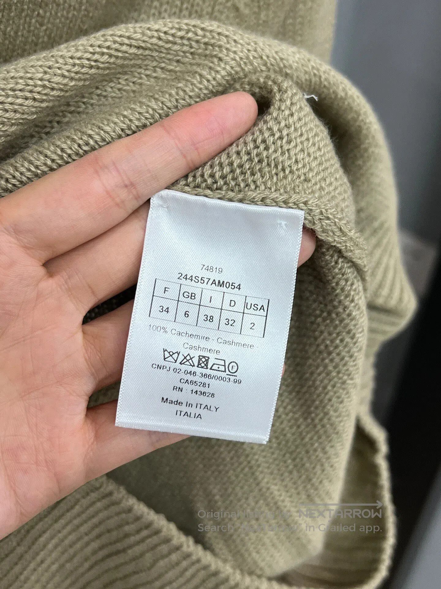 Dior Dior Khaki Five-Needle Slogan Cashmere Sweater| Size XL / US 12-14 / IT 48-50 - 3 Thumbnail