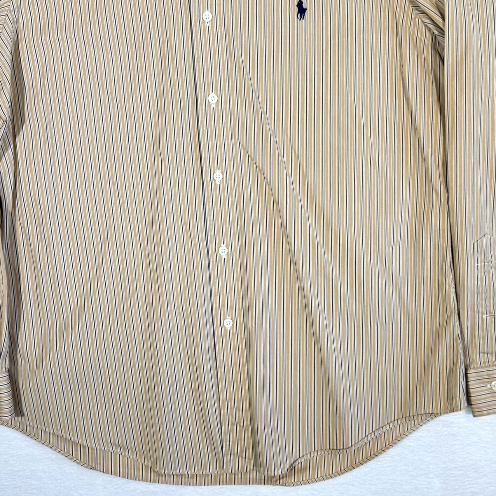 Ralph Lauren Ralph Lauren Shirt Mens Large Tan Striped Button-Up Long Sleeve Custom Fit Size US L / EU 52-54 / 3 - 6 Thumbnail