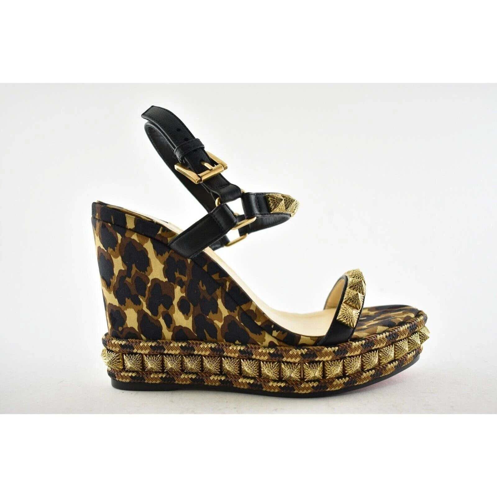 Christian Louboutin Pira Ryad 110 Black Leopard Platform Wedge Sandal Heel 37 Size US 7 / IT 37 - 2 Thumbnail