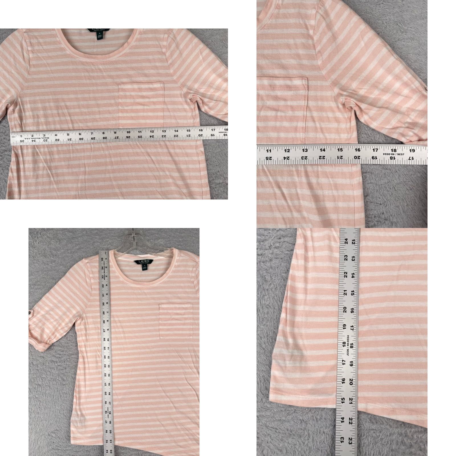 Ralph Lauren LAUREN RALPH LAUREN Shirt Women Small Pink White Stripe Crew Pocket High-Low Hem Size S / US 4 / IT 40 - 8 Thumbnail