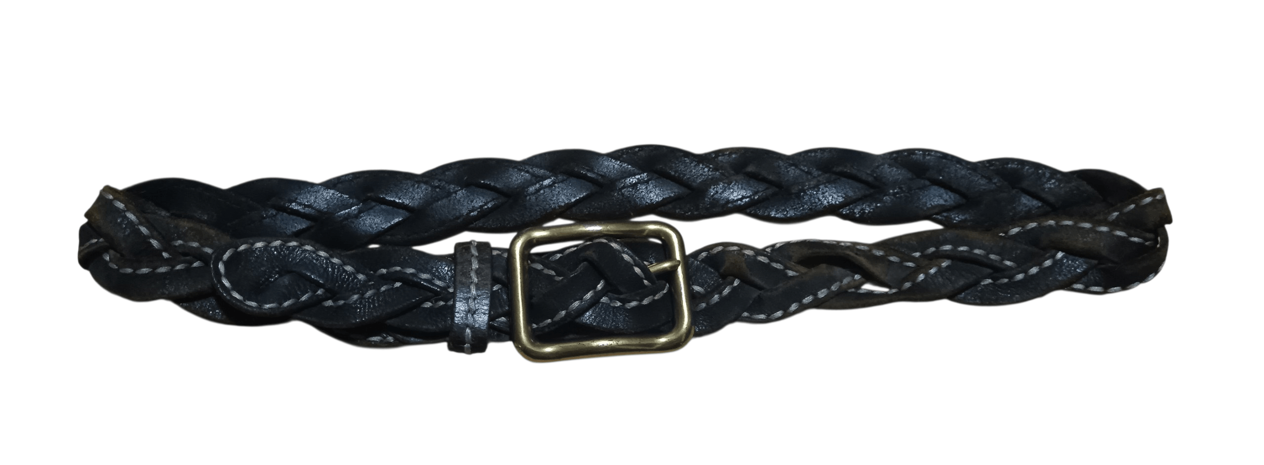 Genuine Leather VINTAGE BRAIDED LEATHER BELT WITH BRASS BUCKLE Size ONE SIZE - 1 Thumbnail