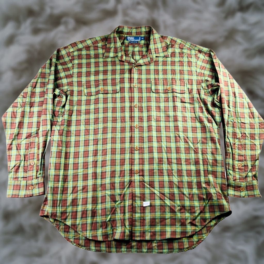 Polo Ralph Lauren VINTAGE Polo Ralph Lauren Men's Safari Work Shirt Plaid Green XL 100% Cotton Button-Up Long Sleeve Collared Size US XL / EU 56 / 4 - 1 Thumbnail
