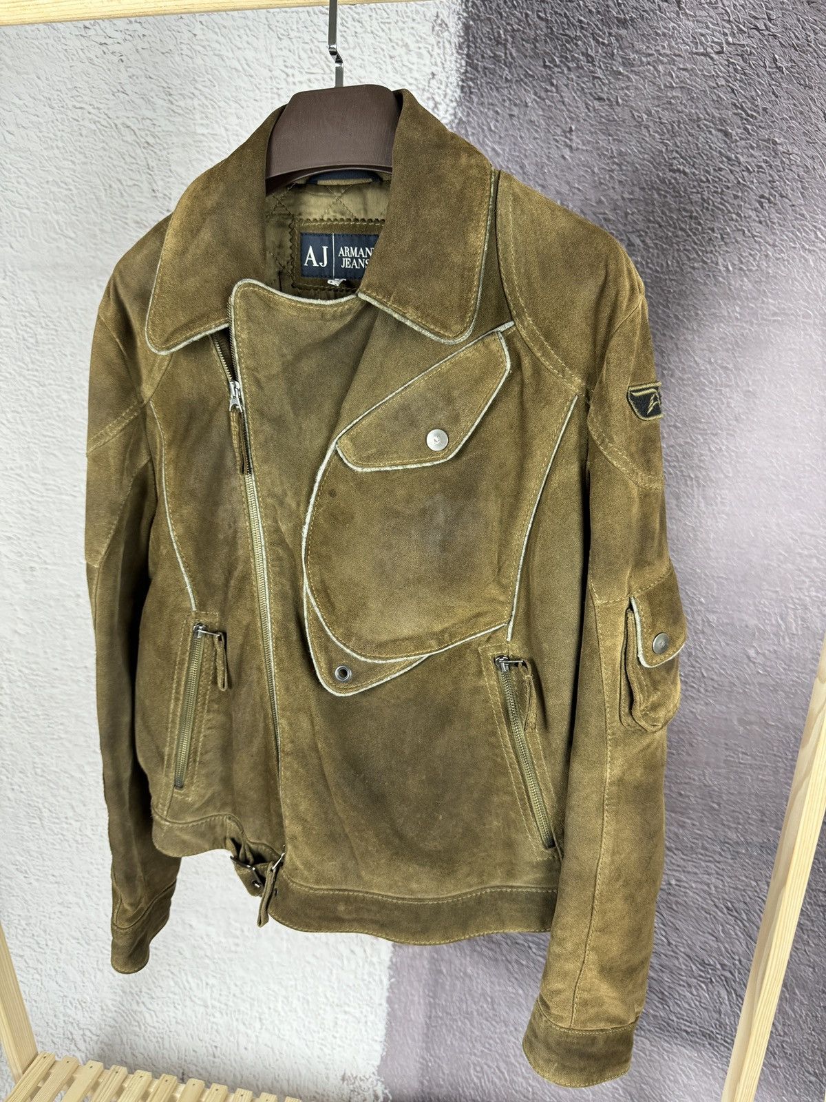 Armani Armani Jeans moto biker frontal pocket leather suede jacket Size US L / EU 52-54 / 3 - 3 Thumbnail