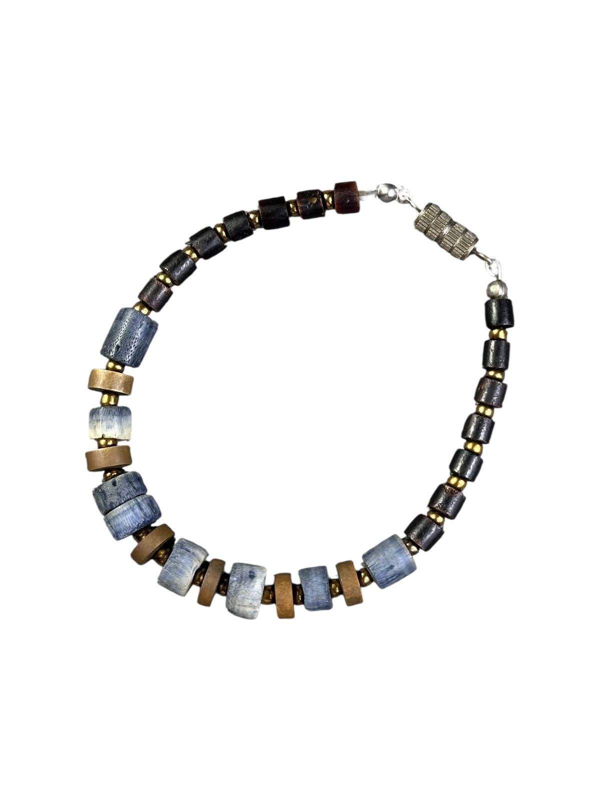 Vintage INDIGO BLACK CORAL HEISHI BEADS WITH SOLID BLASS BRACELET Size ONE SIZE - 2 Thumbnail