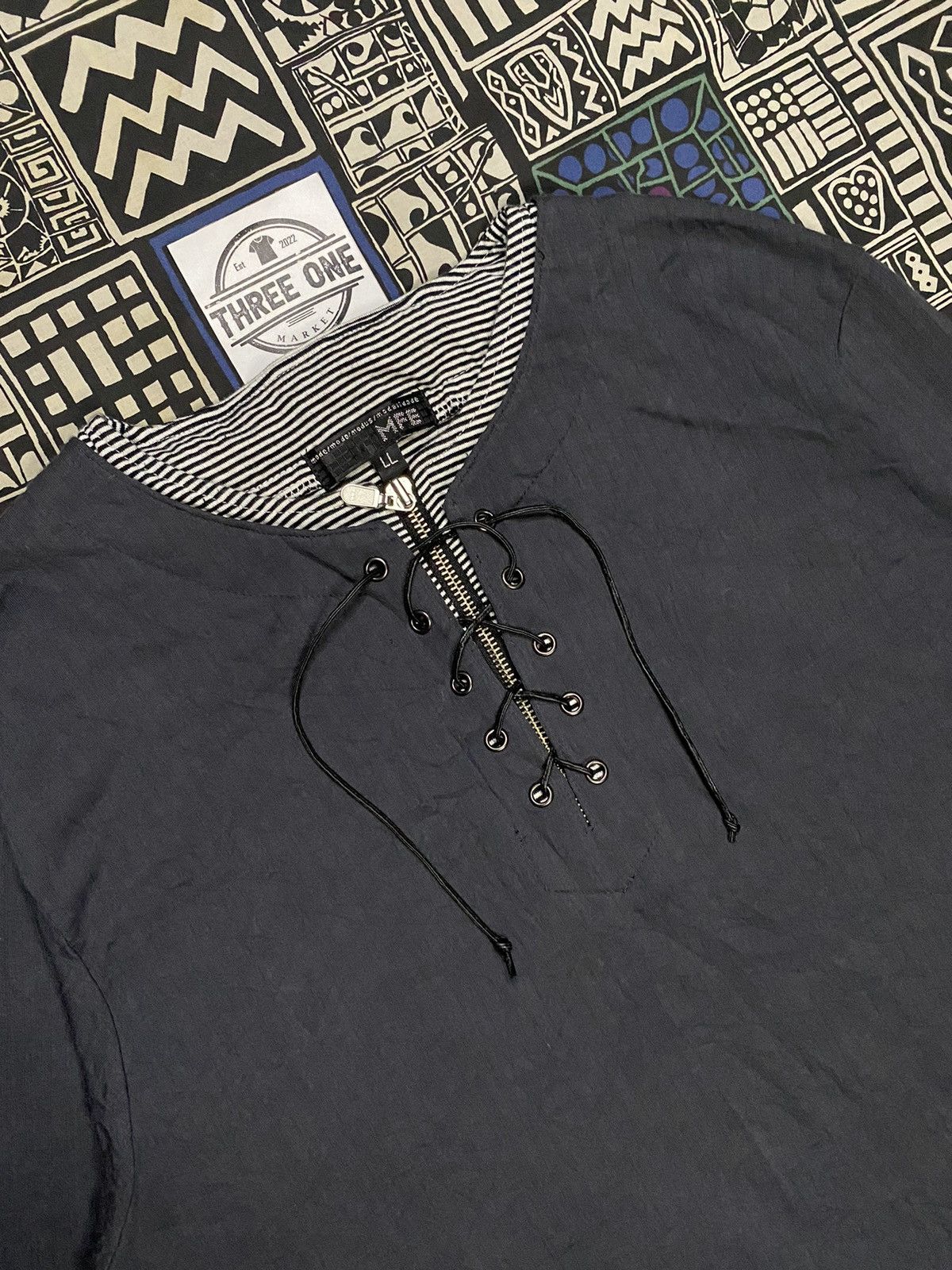 Le Grande Bleu (L.G.B.) Double Layer Lace Up Punk Style Longsleeve T shirt Size US L / EU 52-54 / 3 - 2 Thumbnail