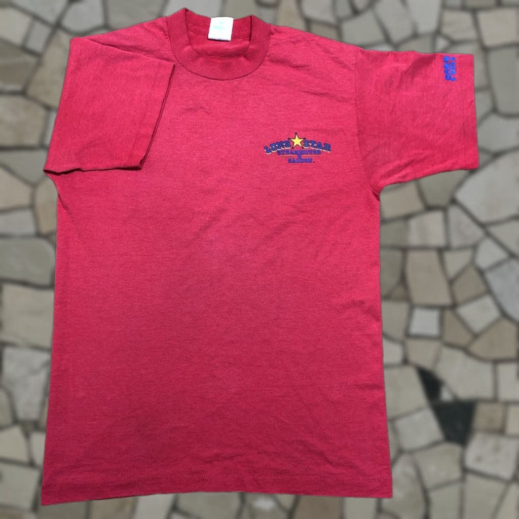 Fruit Of The Loom VINTAGE Lonestar Steakhouse & Saloon T Shirt Red Cotton Blend Men L Crew Neck Short Sleeve USA 90s Western Graphic Print Size US L / EU 52-54 / 3 - 1 Thumbnail