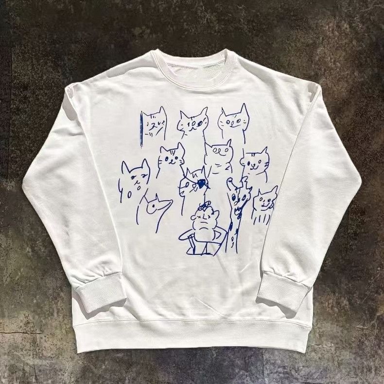 Vintage White street casual retro cat print sweatshirt Size US M / EU 48-50 / 2 - 1 Thumbnail