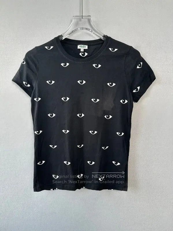 KENZO Black Cotton Eye Print Short Sleeve Tee .