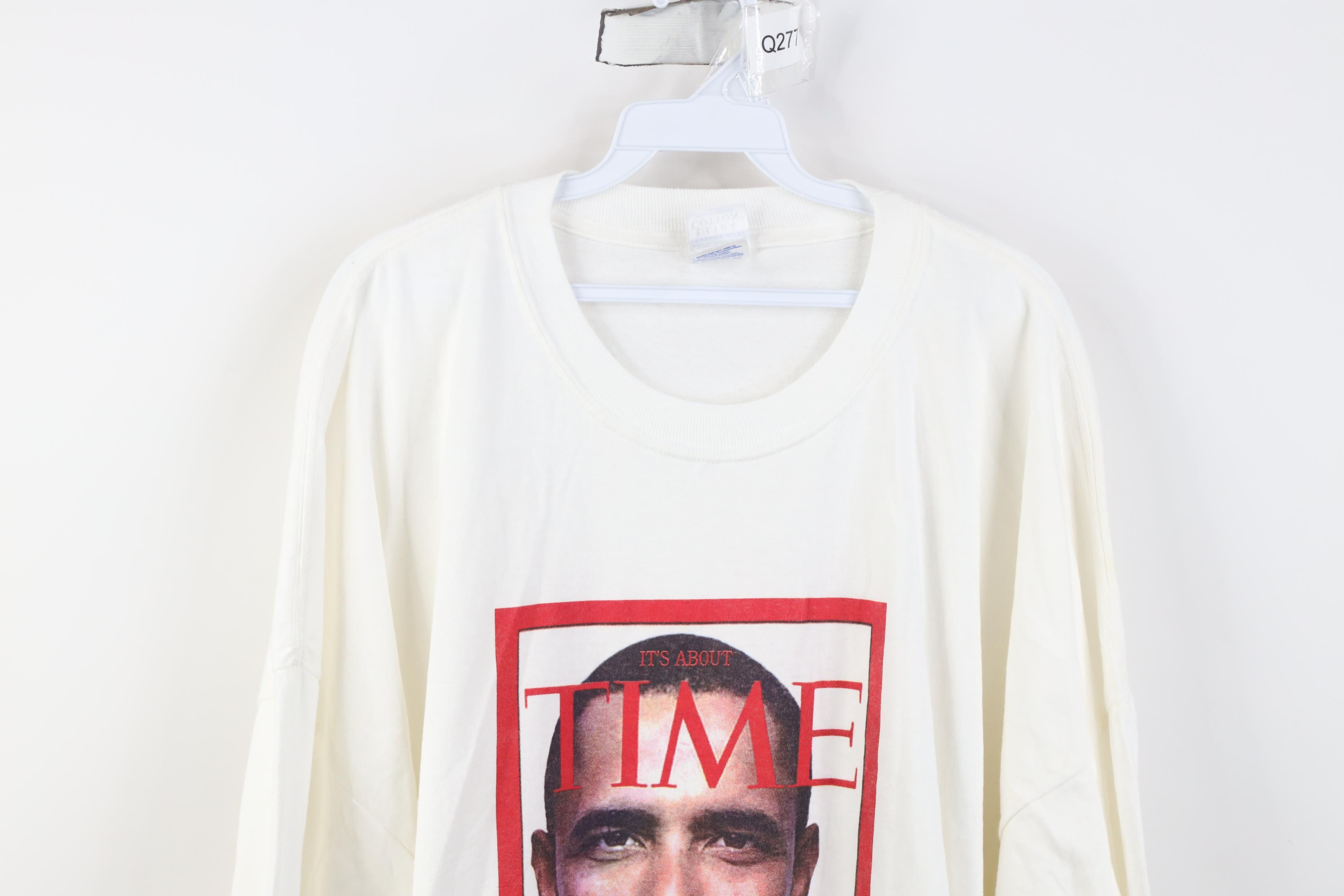 Vintage Vintage Y2K Magazine Obama Short Sleeve T-Shirt White Cotton Size US XXL / EU 58 / 5 - 2 Thumbnail
