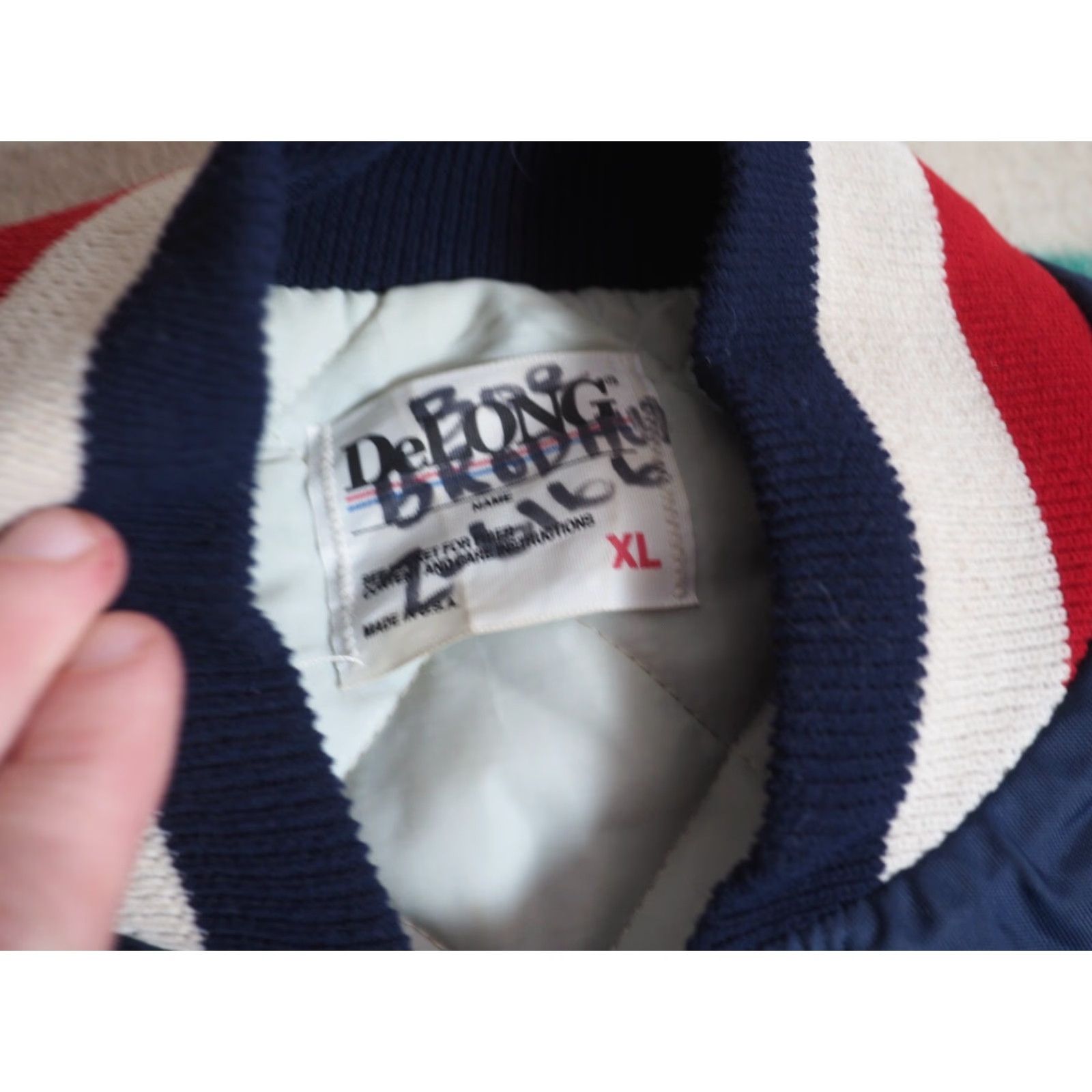 Vintage VINTAGE DeLong Bomber Jacket Mens XL BLUE Satin Nylon 80s Satin Lined Embroidered Patch 25.5" Pit 28" Length Size US XL / EU 56 / 4 - 4 Thumbnail