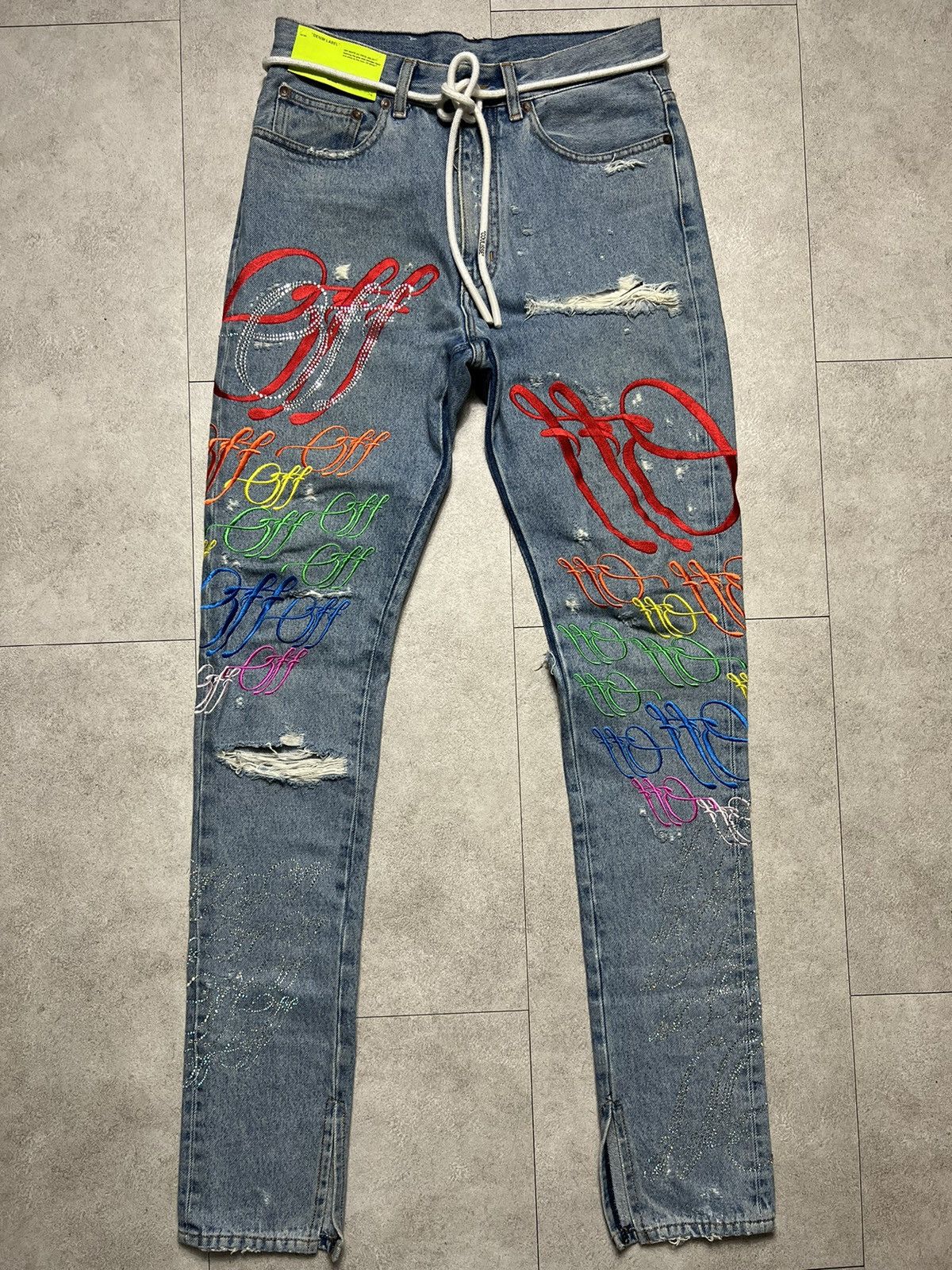 Off-White OFF WHITE X EV BRAVADO RAINBOW CRYSTAL SWAROVSKI JEANS