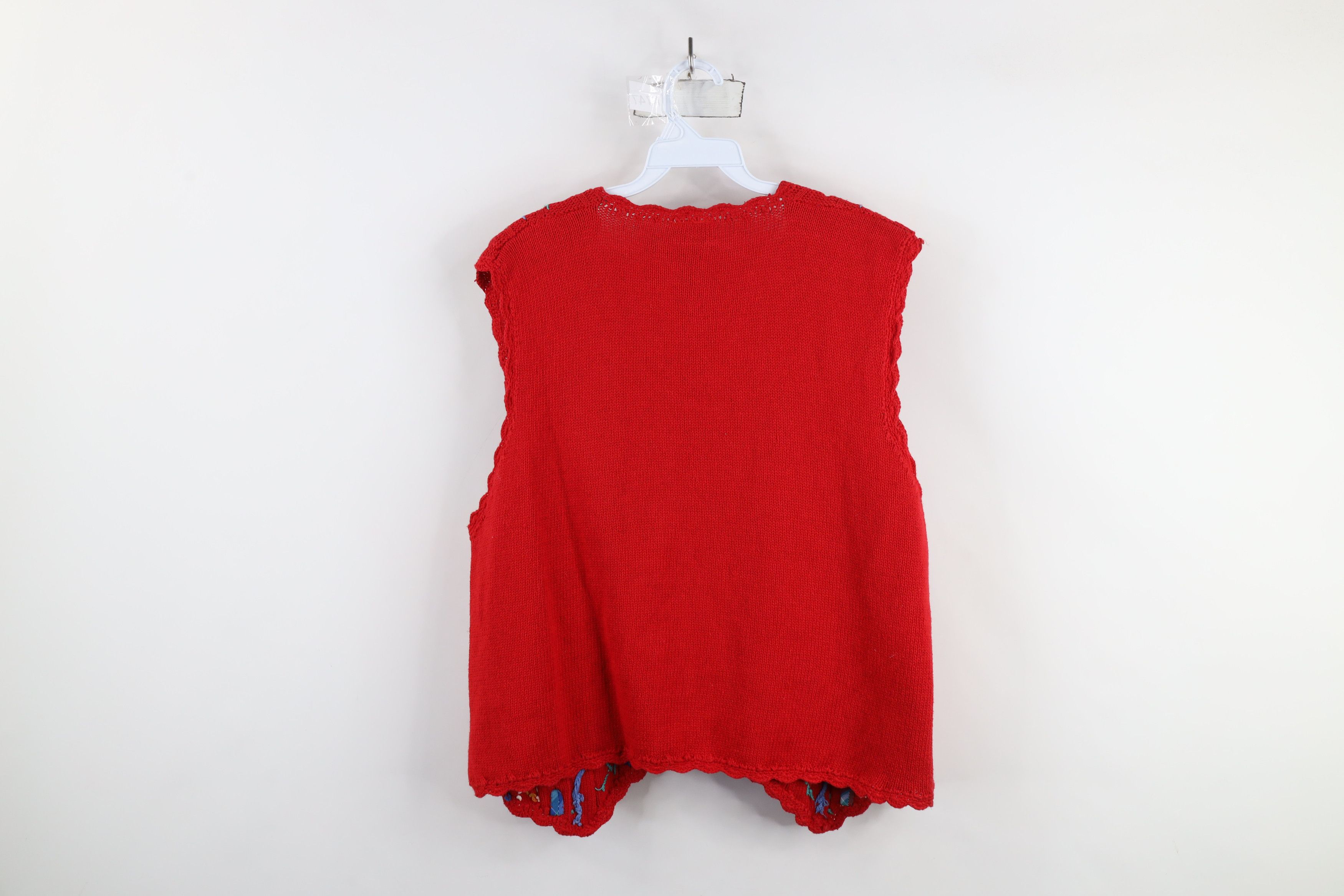 Vintage Vintage 90s Streetwear Flower Striped Sweater Vest Red Size L / US 10 / IT 46 - 7 Thumbnail