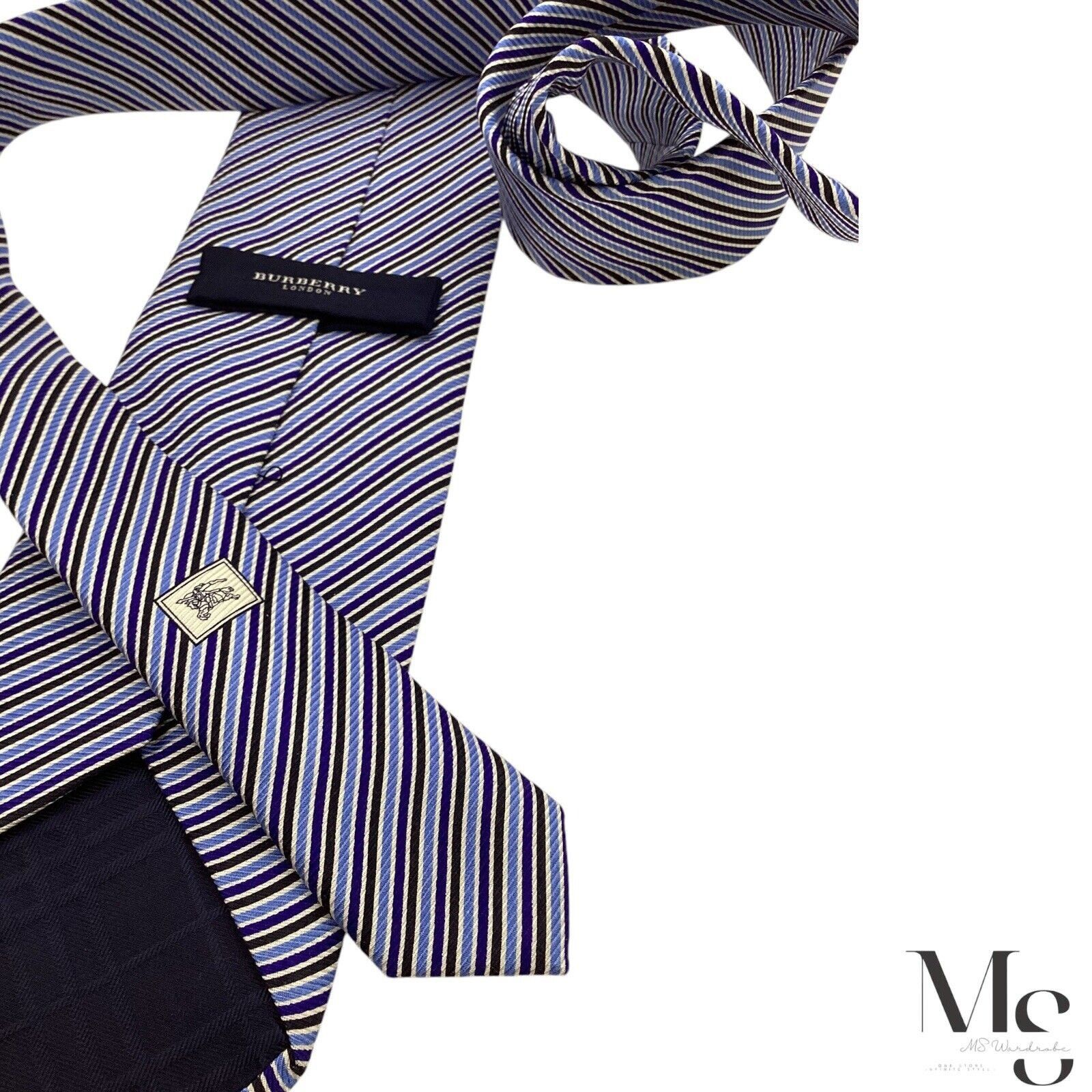 Burberry BURBERRY LONDON Blue Striped Luxury Silk Tie Made In Italy Size ONE SIZE - 3 Thumbnail