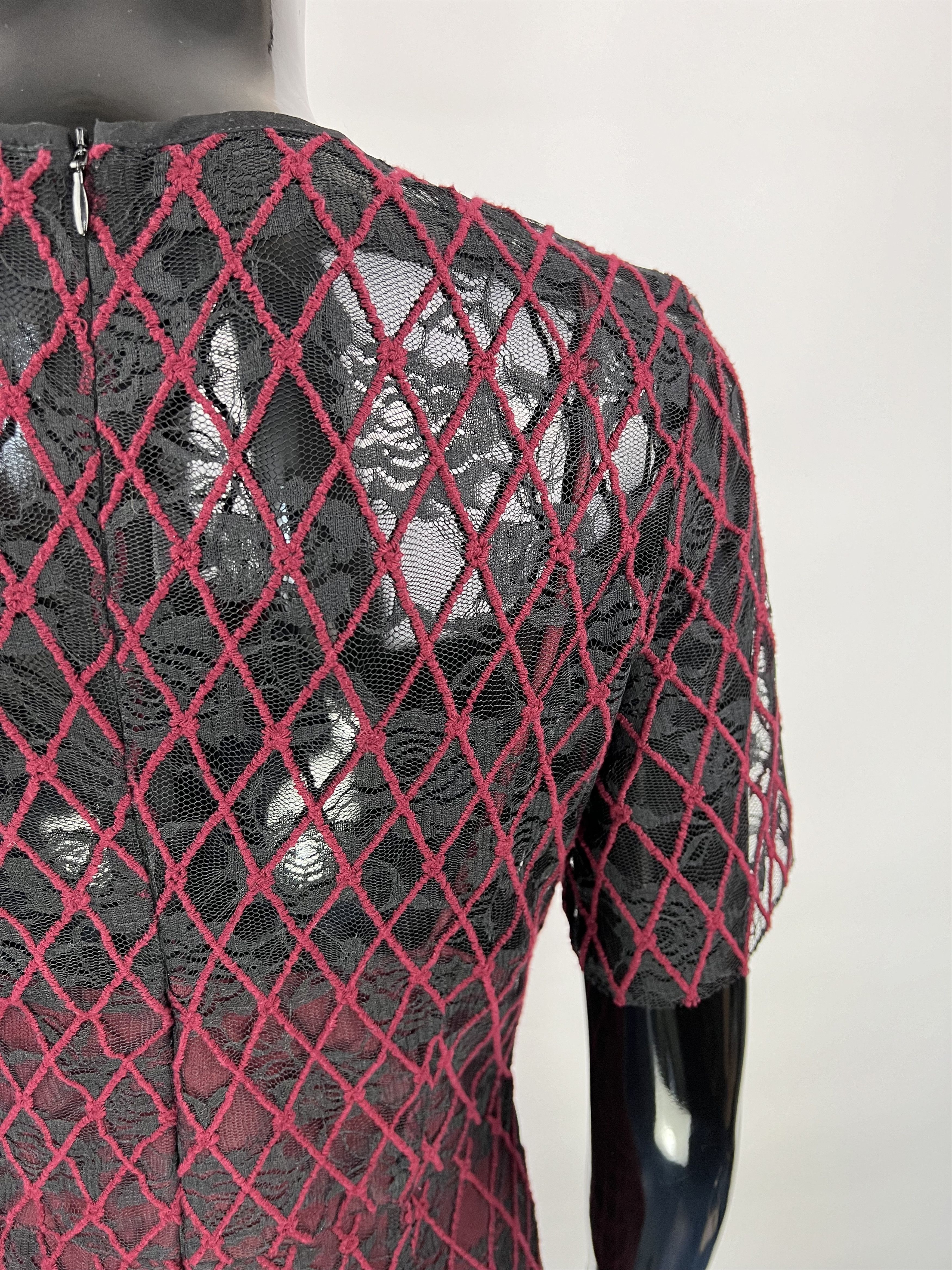 Sandro Sandro Burgundy Black Lace Short Dress Size 2 Size XS / US 0-2 / IT 36-38 - 8 Thumbnail