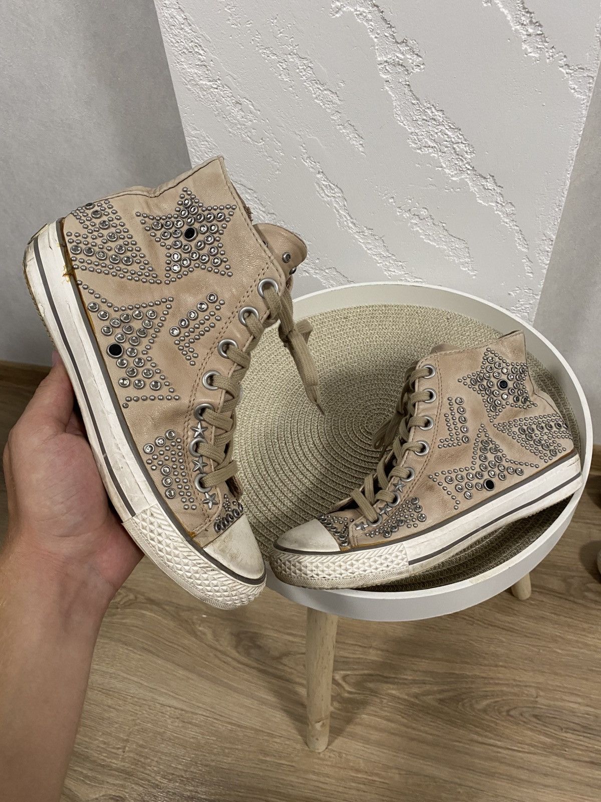 ASH Ash Victim Beige Leather Studded High Top Punk Goth Shoes 38 Size US 8 / IT 38 - 1 Thumbnail