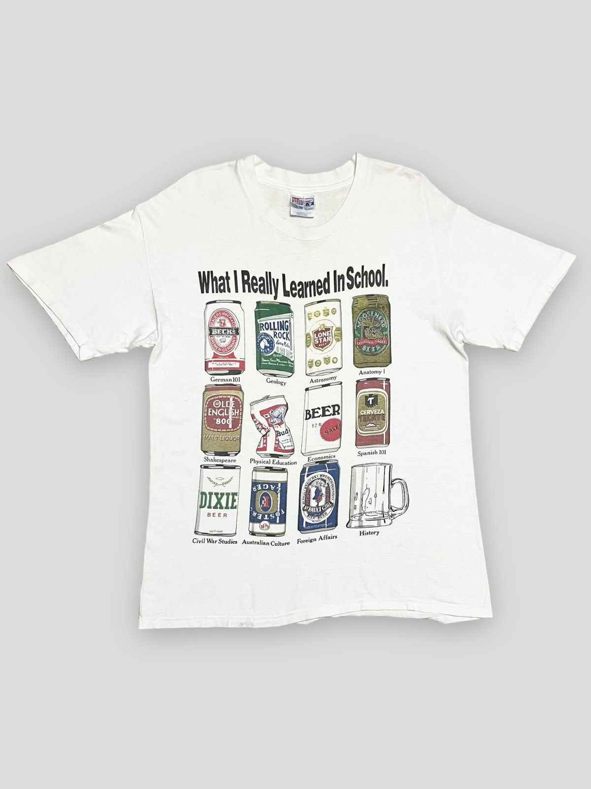 image of Art x Humor Send Offer Vintage History Of Beer Learned In Shcool Tee in White, Men's (Size Large)