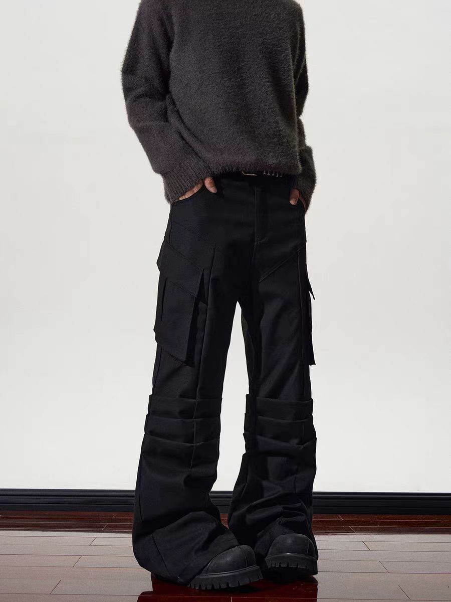 Japanese Brand × Vintage High Street Large Pocket Pleated Work Micro Flare Trousers Size US 34 / EU 50 - 4 Thumbnail