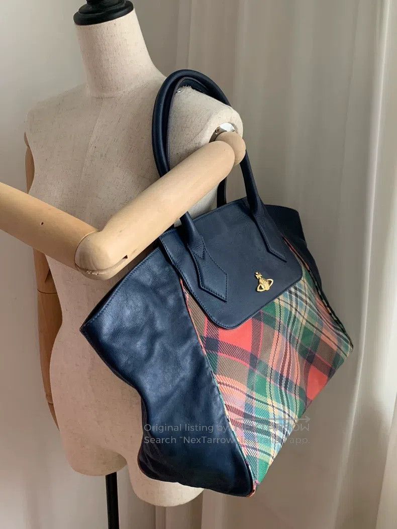 Vivienne Westwood Vivienne Westwood size os Blue Plaid Saturn Leather Tote Ba Size ONE SIZE - 5 Thumbnail