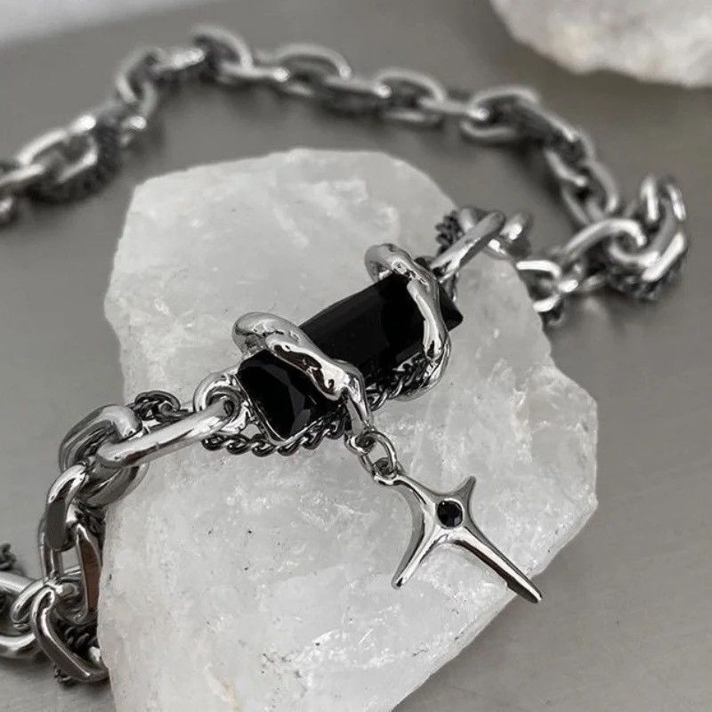 Jewelry Silver chain necklace steel cross gothic punk style Size ONE SIZE - 3 Thumbnail