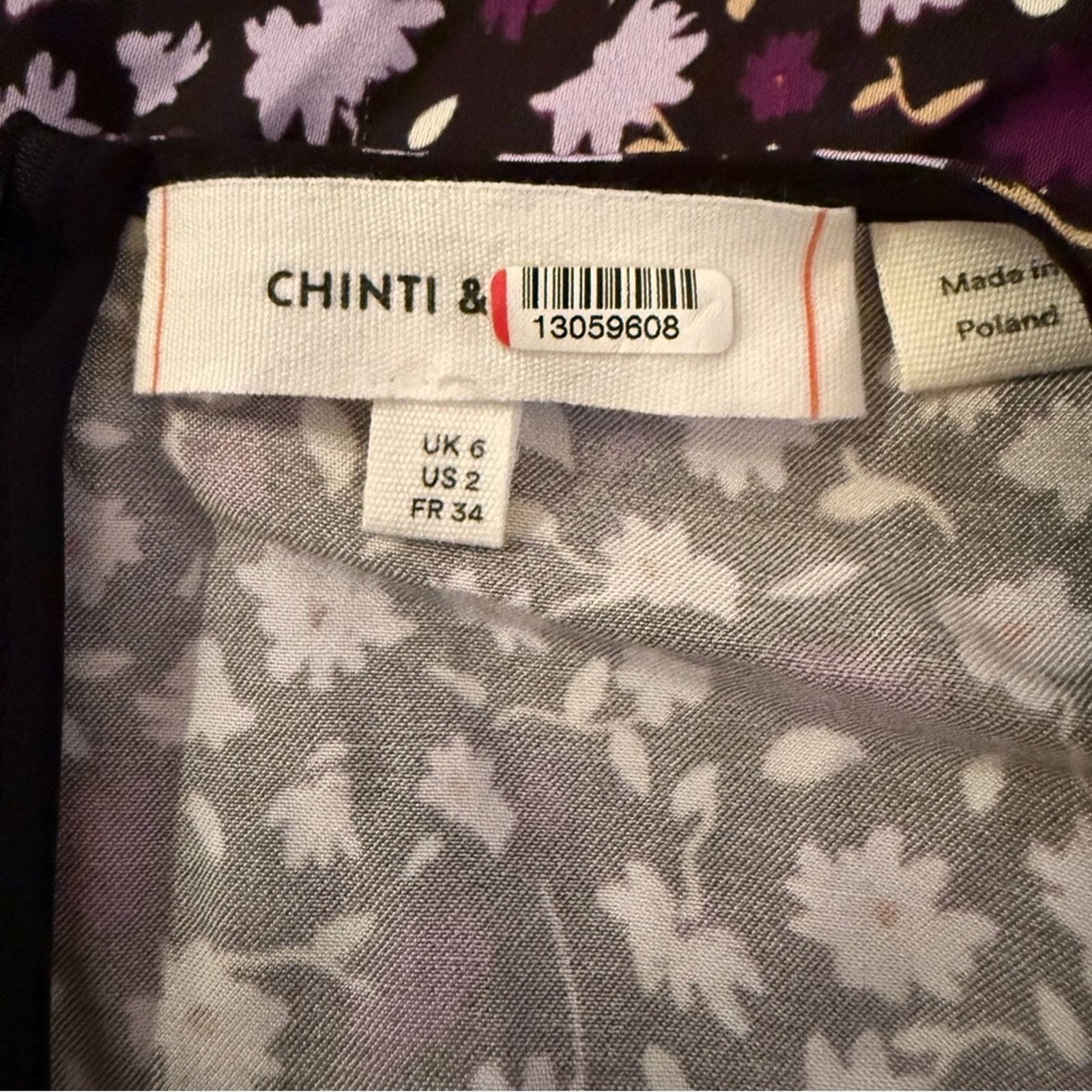 CHINTI & PARKER RTR Chinti & Parker Gabriel Black & Purple Floral Dress Sz 2 Size XS / US 0-2 / IT 36-38 - 6 Thumbnail