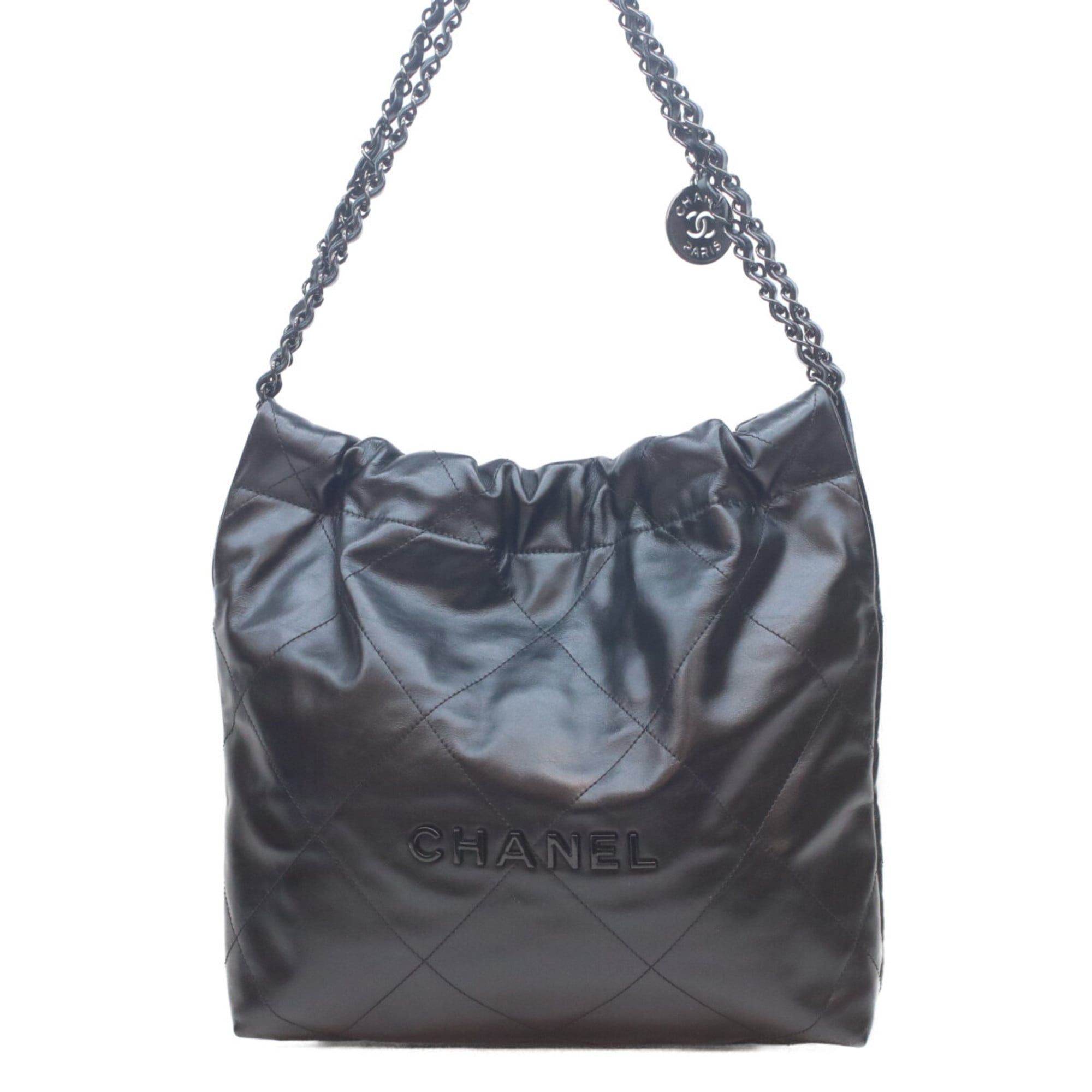 CHANEL AS3260 So Black Shiny Calfskin Chanel 22 Small Shoulder Bag with Hardware Women's