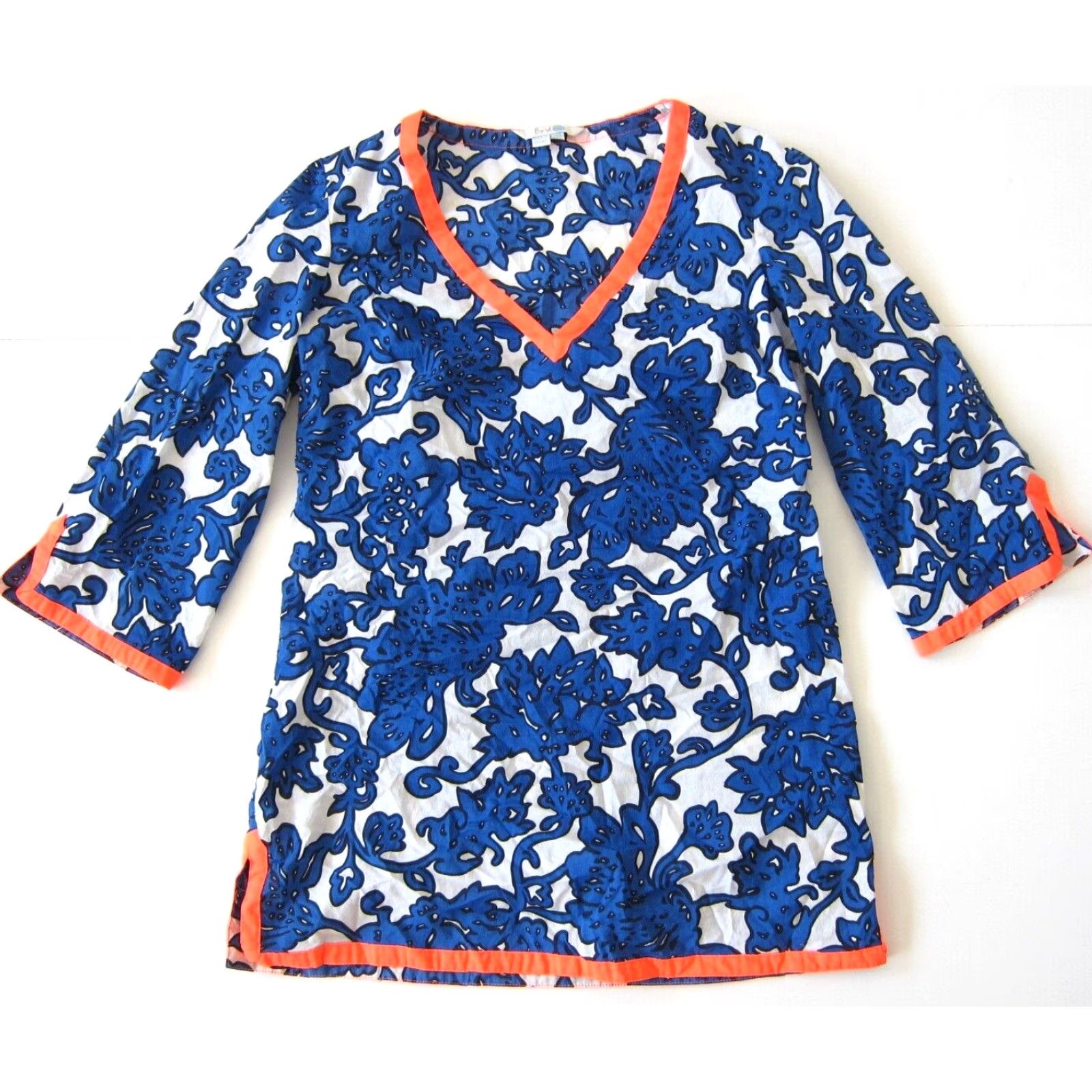 Boden Boden Blouse 100% Cotton Floral Blue White Orange V-Neck Peasant 3/4 Sleeve Tunic Woman 4 Women Size S / US 4 / IT 40 - 7 Thumbnail