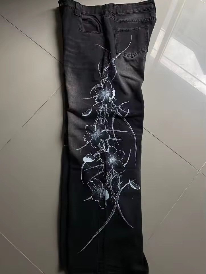 Jean printing flowers baggy jeans y2K harajuku trend Size US 31 - 2 Thumbnail