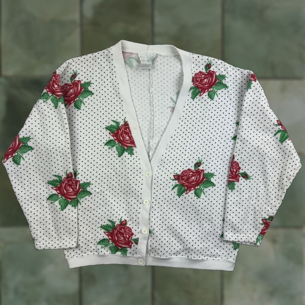 Vintage Vintage Yes Vintage Rose Cardigan Sweatshirt Women Small White Floral Button Up 80s Size S / US 4 / IT 40 - 1 Thumbnail