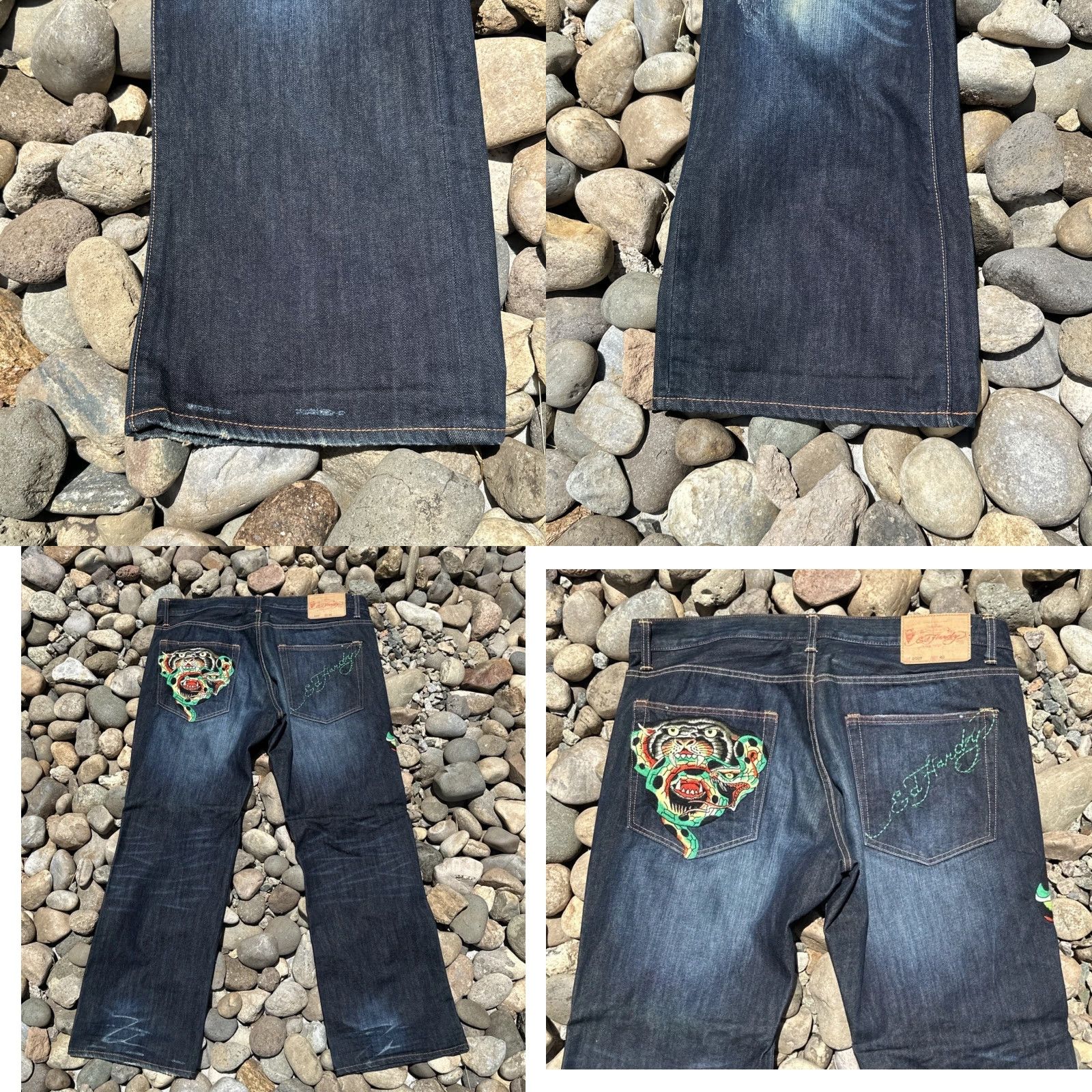 Ed Hardy VINTAGE Ed Hardy Denim Blue Jeans Mens 40x34 Embroidered Snake Tiger Tattoo Art Hipster Straight 2007 Size US 40 / EU 56 - 10 Thumbnail