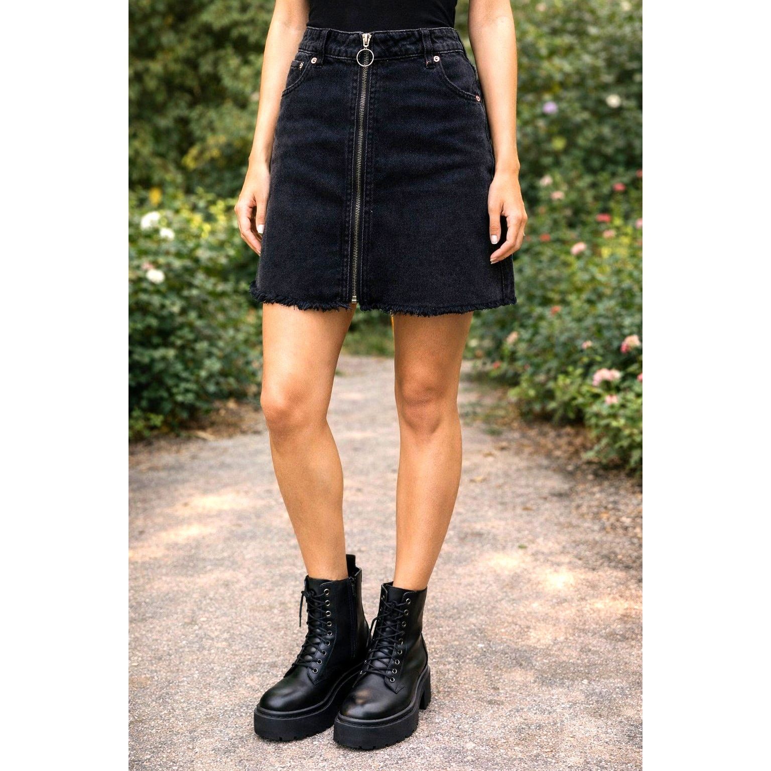 Free People Free People Zip It Up Denim Skirt Haven Black 31 Size 31" - 1 Thumbnail