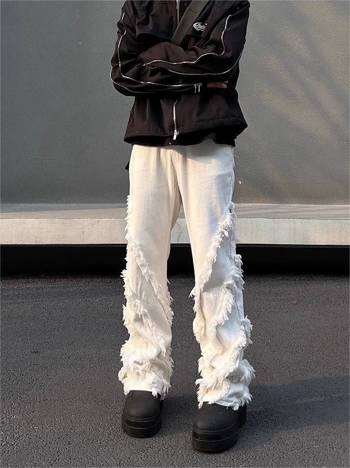 image of Straight Flared Raw Edge Jeans in White, Men's (Size 32)