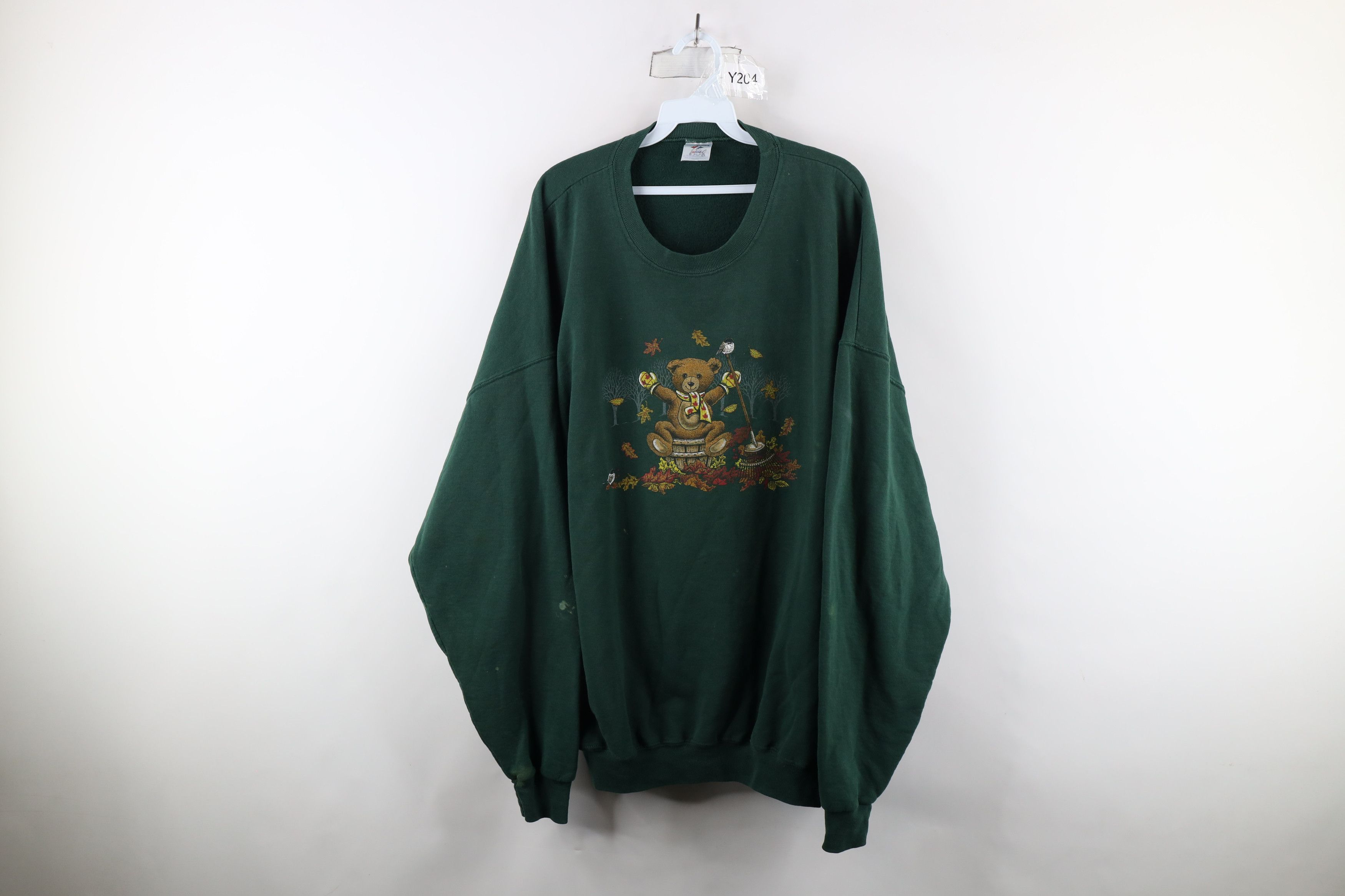Vintage Vintage 90s Streetwear Fall Leaves Bear Sweatshirt Green Size 3XL / US 20-22 - 1 Thumbnail