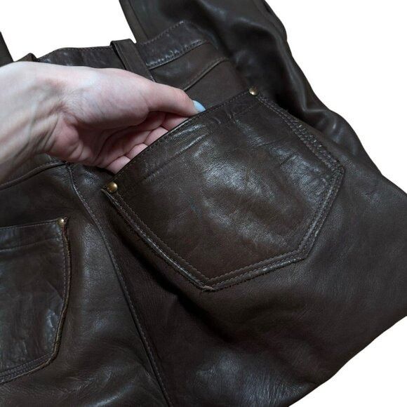 Handmade × Vintage Vintage 70s Tapered Leather Brown Pants Western Biker Size W Size 26" / US 2 / IT 38 - 8 Thumbnail